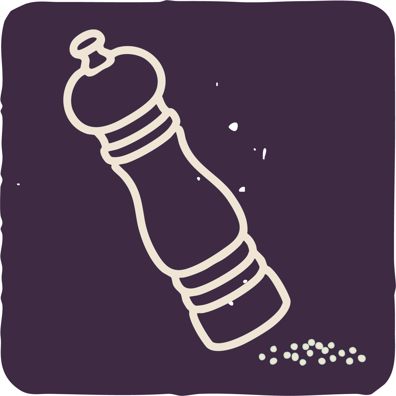 A stylized illustration of a syringe with medication or liquid being poured out, with small particles falling from the syringe onto a dark purple background.
