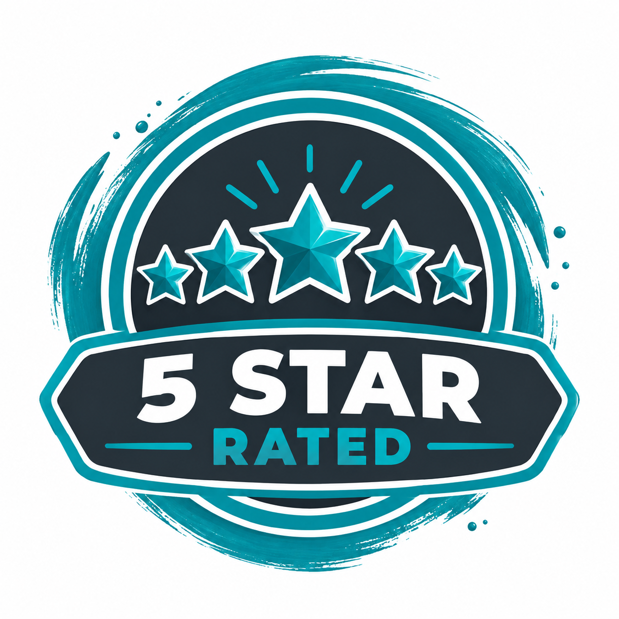 Icon of a thumbs-up hand surrounded by six stars, indicating quality or approval.