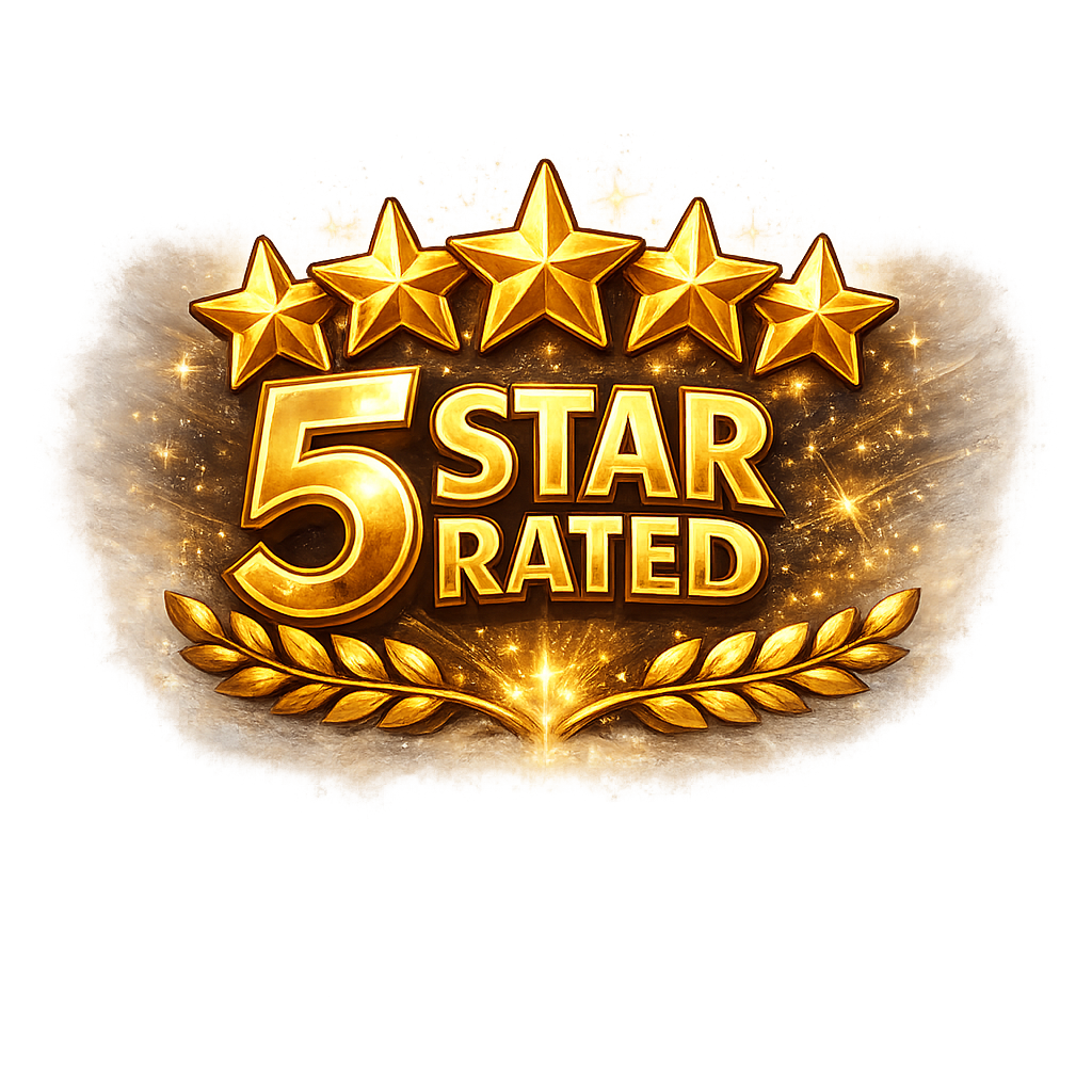 Icon of a thumbs-up hand surrounded by six stars, indicating quality or approval.