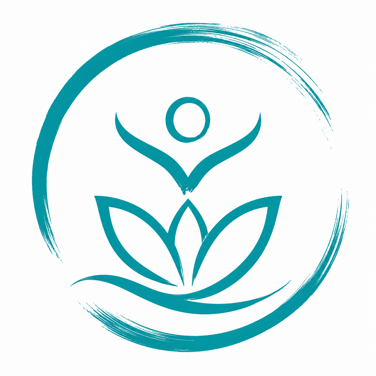 Outline of a human head with a lotus flower and sparkles emerging from the top.