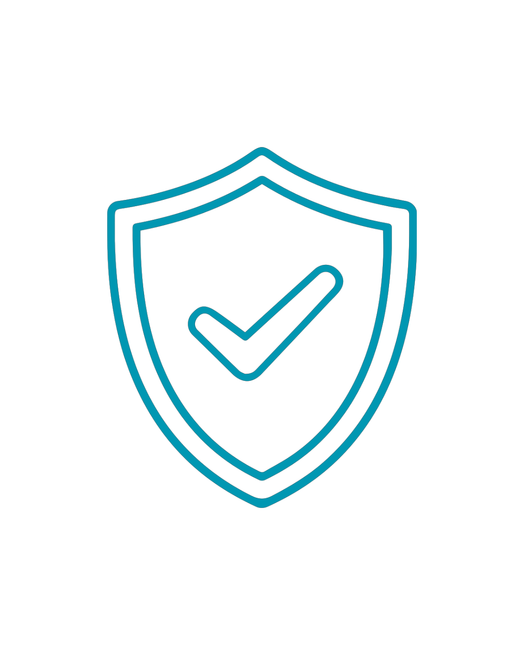 Outline of a shield with a checkmark in the center, symbolizing security or protection.