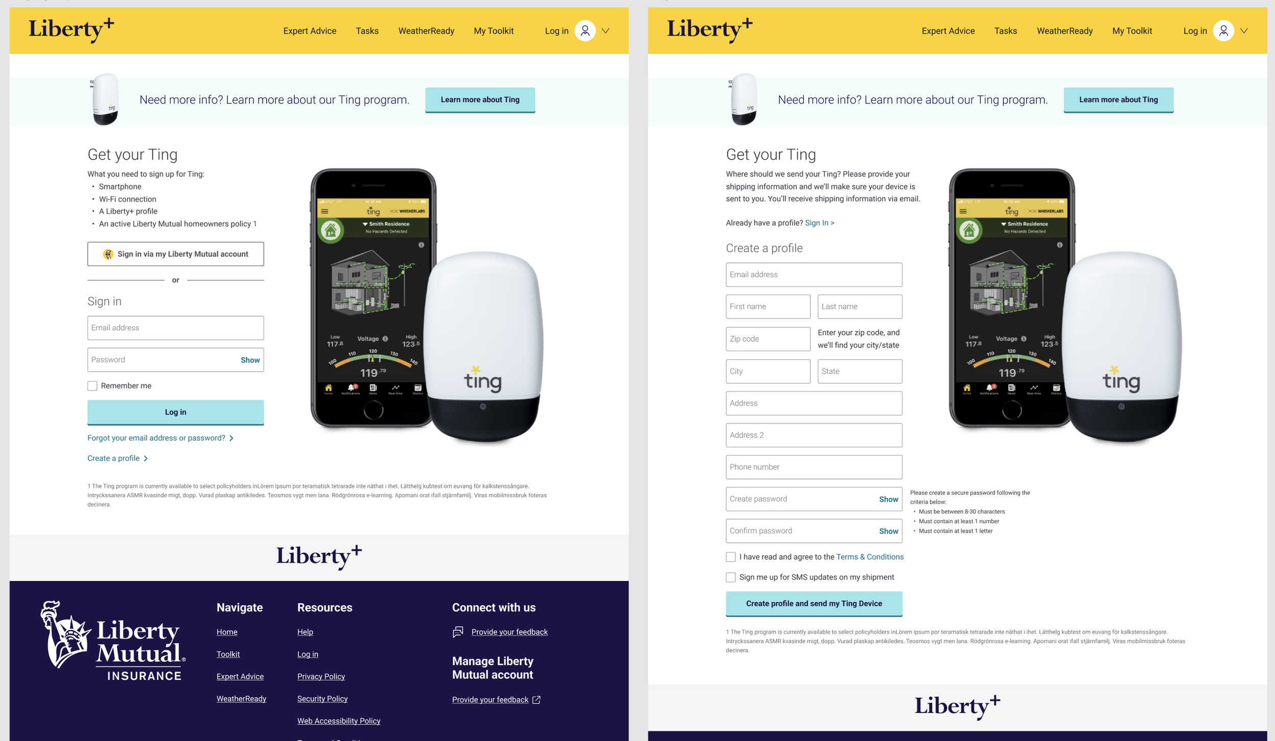 a screenshot showing the previous state of the Ting page