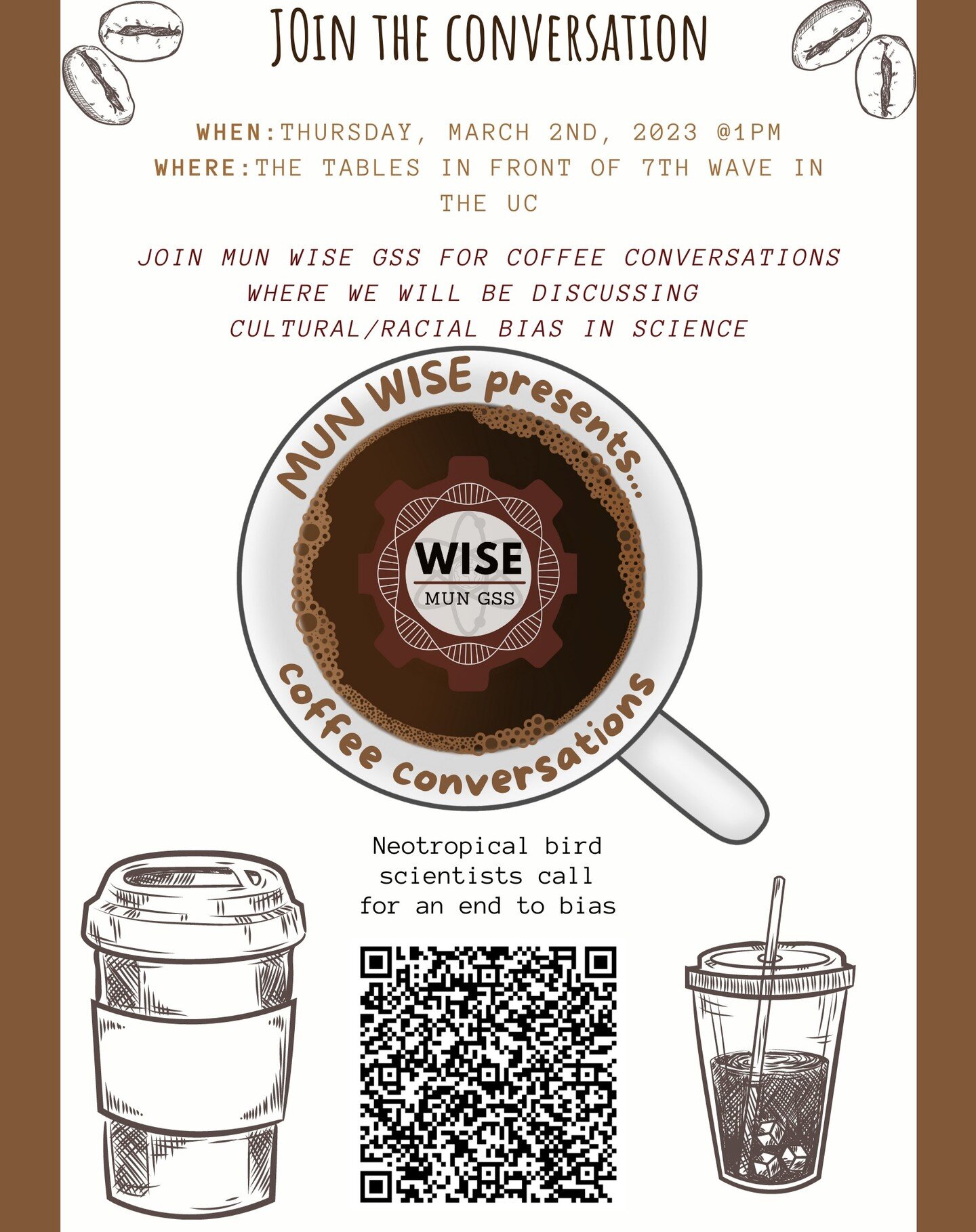 Join us for a coffee and conversation in the UC food court this Thursday!! We will be discussing the cultural/racial bias in science

Link:https://www.science.org/content/article/latin-america-s-bird-scientists-issue-manifesto-end-marginalization