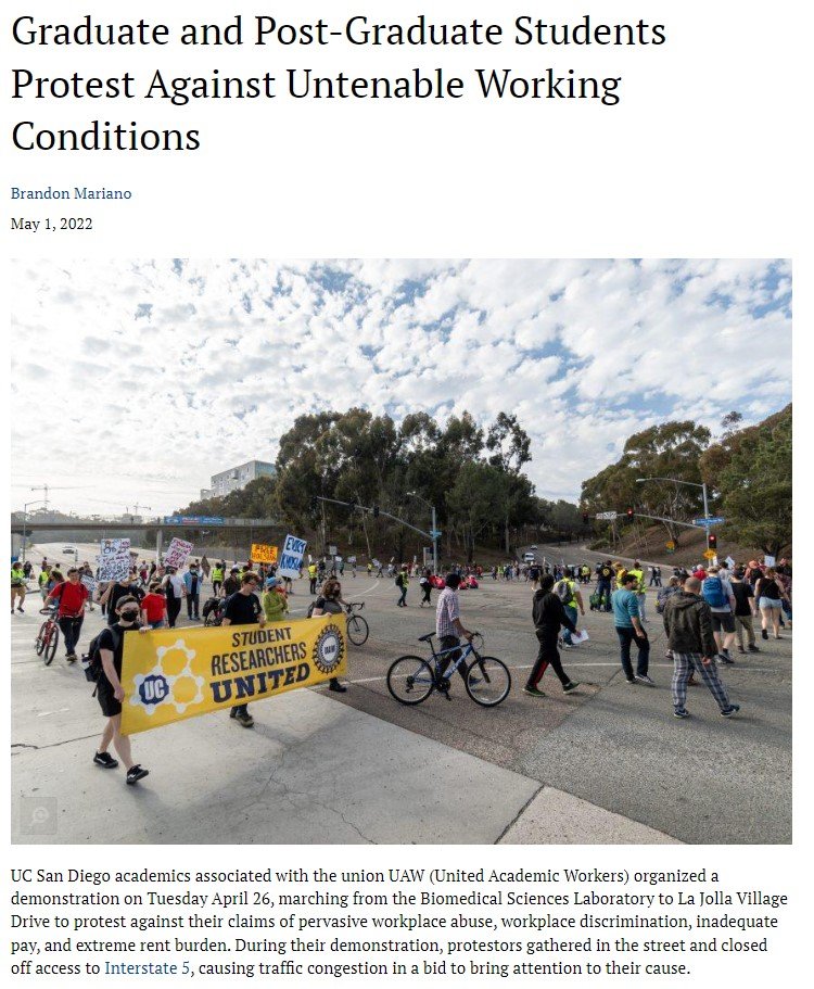 The UCSD Guardian used my photo of a labor demonstration that blocked traffic.