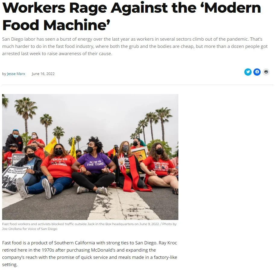 Voice of San Diego used my photo of fast-food workers protesting labor conditions.