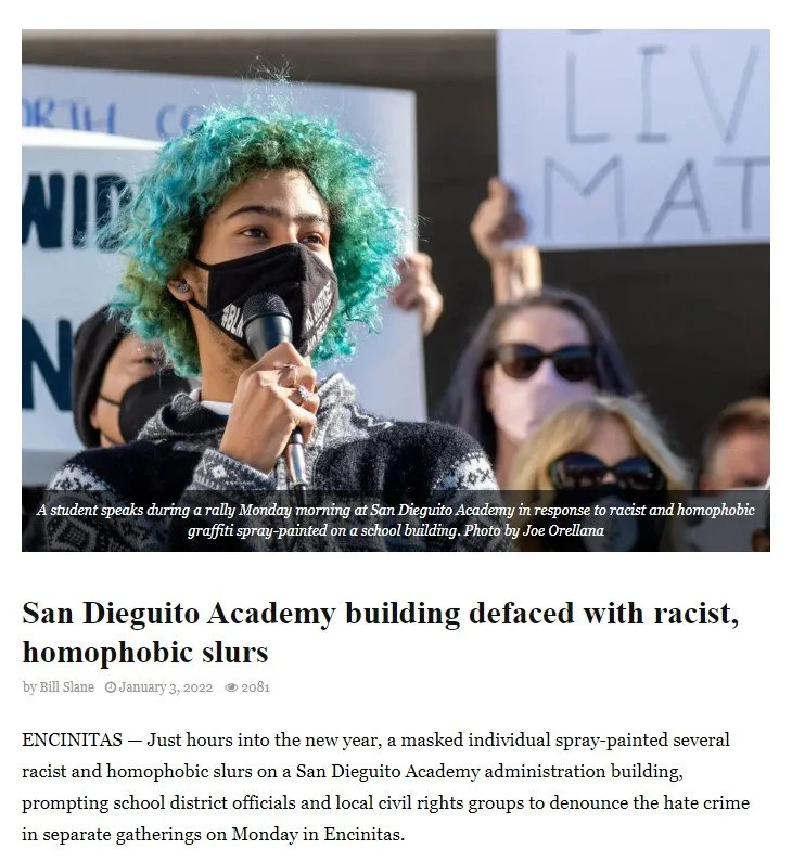 The Coast News used my photos of a community rally in response to hate speech graffiti found on a local campus.