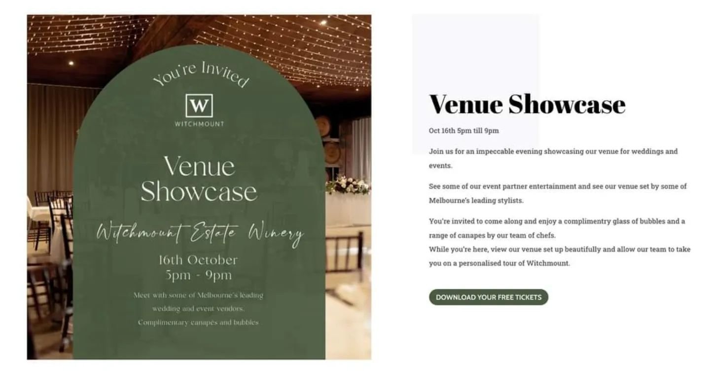 Hey Brides &amp; Grooms. ✨ Come and see me here!

This Wednesday evening 5PM - 9PM I will be at Witchmount Estate Showcase. 
Grab FREE Tickets online 
https://witchmountestate.com.au/venue-showcase.
Come and meet me, Sherine Burl Celebrant at the sho