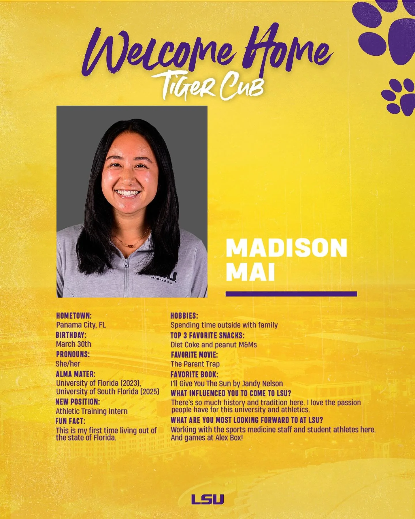 Welcome Home Tiger Cub Madison Mai 💜💛🐯⚕️