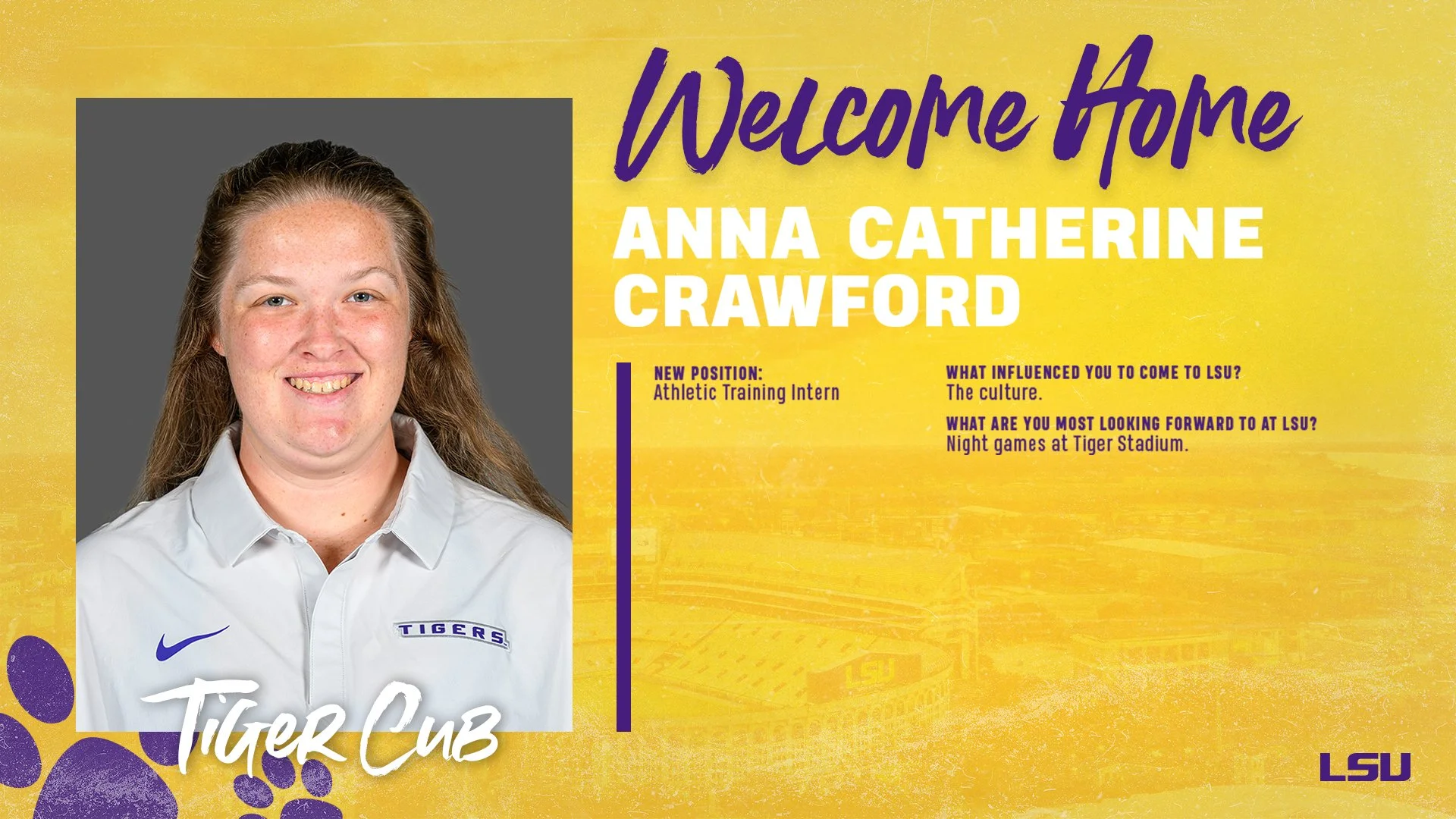 Crawford Joins LSU Sports Med!