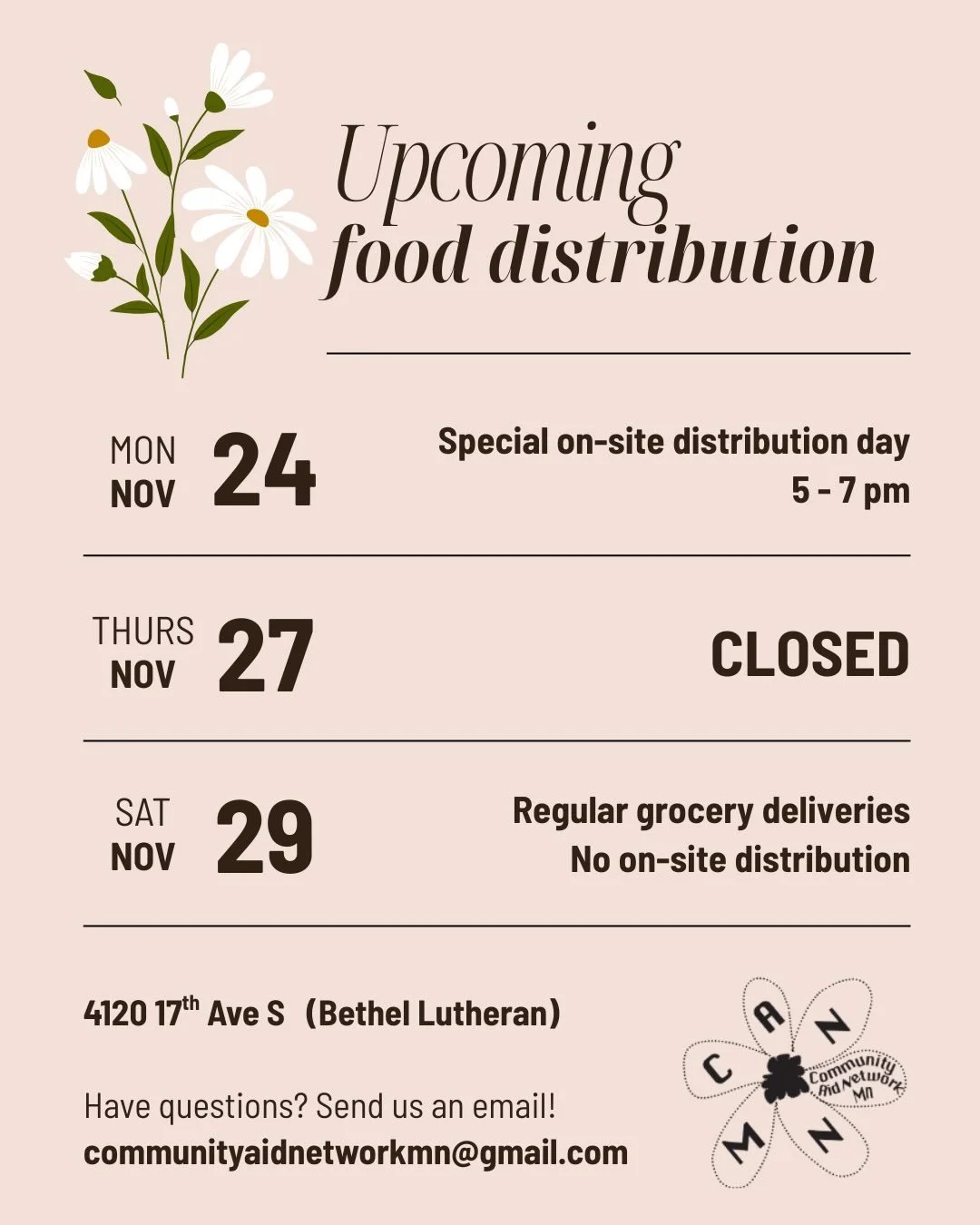 Heads up, we have a different schedule this week! Please spread the word 🍁🍂 // Atenci&oacute;n! Nuestro horario se cambia esta semana. Corr&eacute; la voz! 🍁🍂