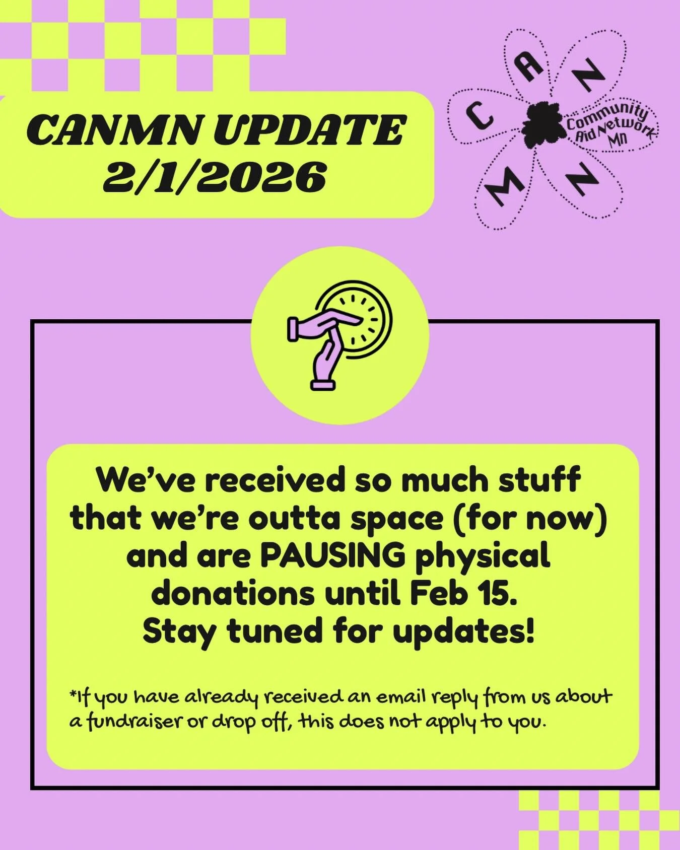 For the first time in our history as a org we are pausing all physical donations for a little while! Massive shout out to everyone who has dropped off supplies to us this month. It&rsquo;s incredible to see how much abundance we can access as a colle