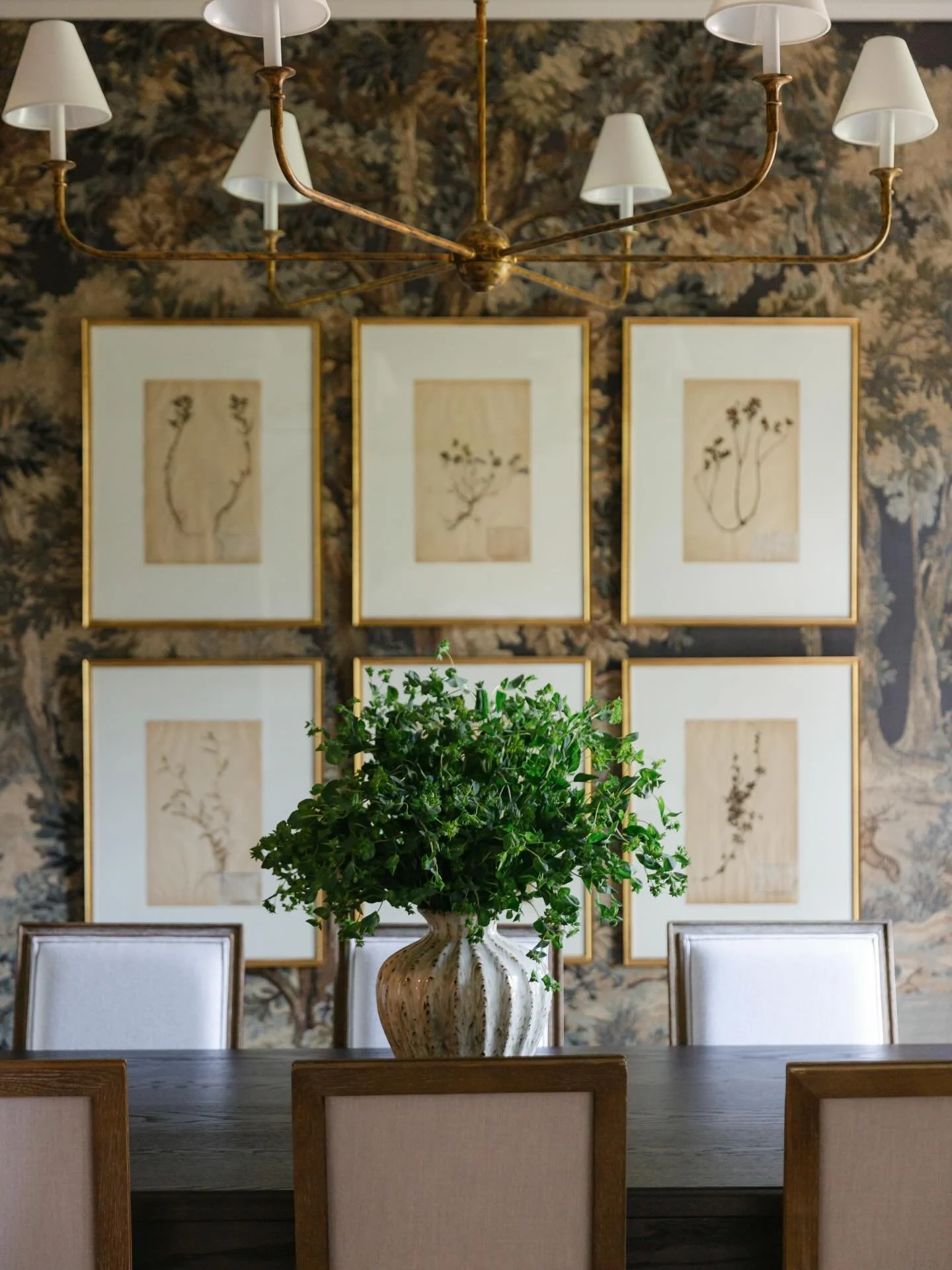 Welcome to Montcrest. This stately, traditional home was already beautiful on move in day but needed  personality injected in. We added  tapestry style wallpapers and textiles to bring in some drama. We converted an antique dresser to replace a funky