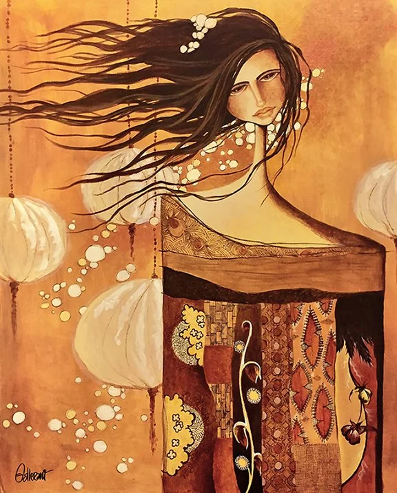 Daughter of Kauai inspired by layered mixed media techniques, with rich, tropical tones.