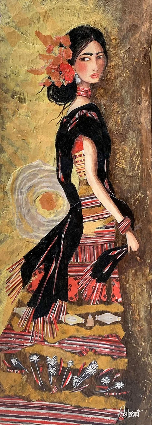 Surrounded by Light is a textured scrumptious piece with a Spanish flair that was originally created on a carved wooden bowl.