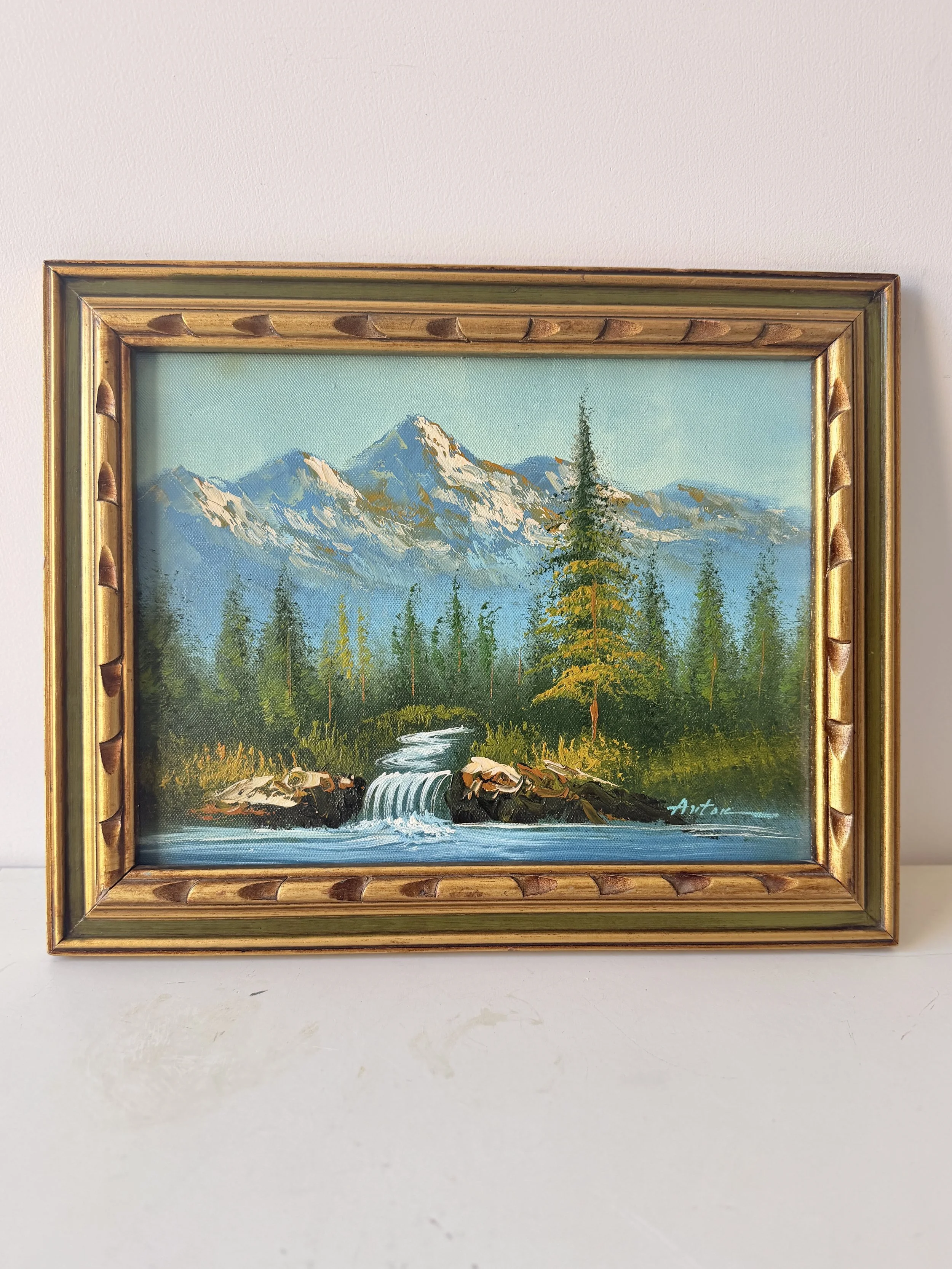 Original Vintage Scenic Mountain Landscape Painting