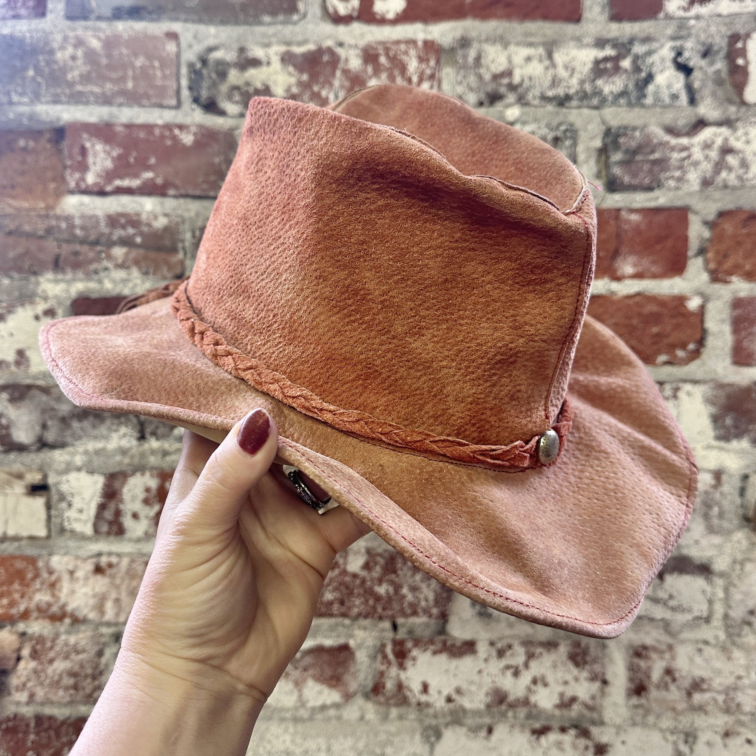 Vintage Rust Suede Leather Cowboy Hat Size M
