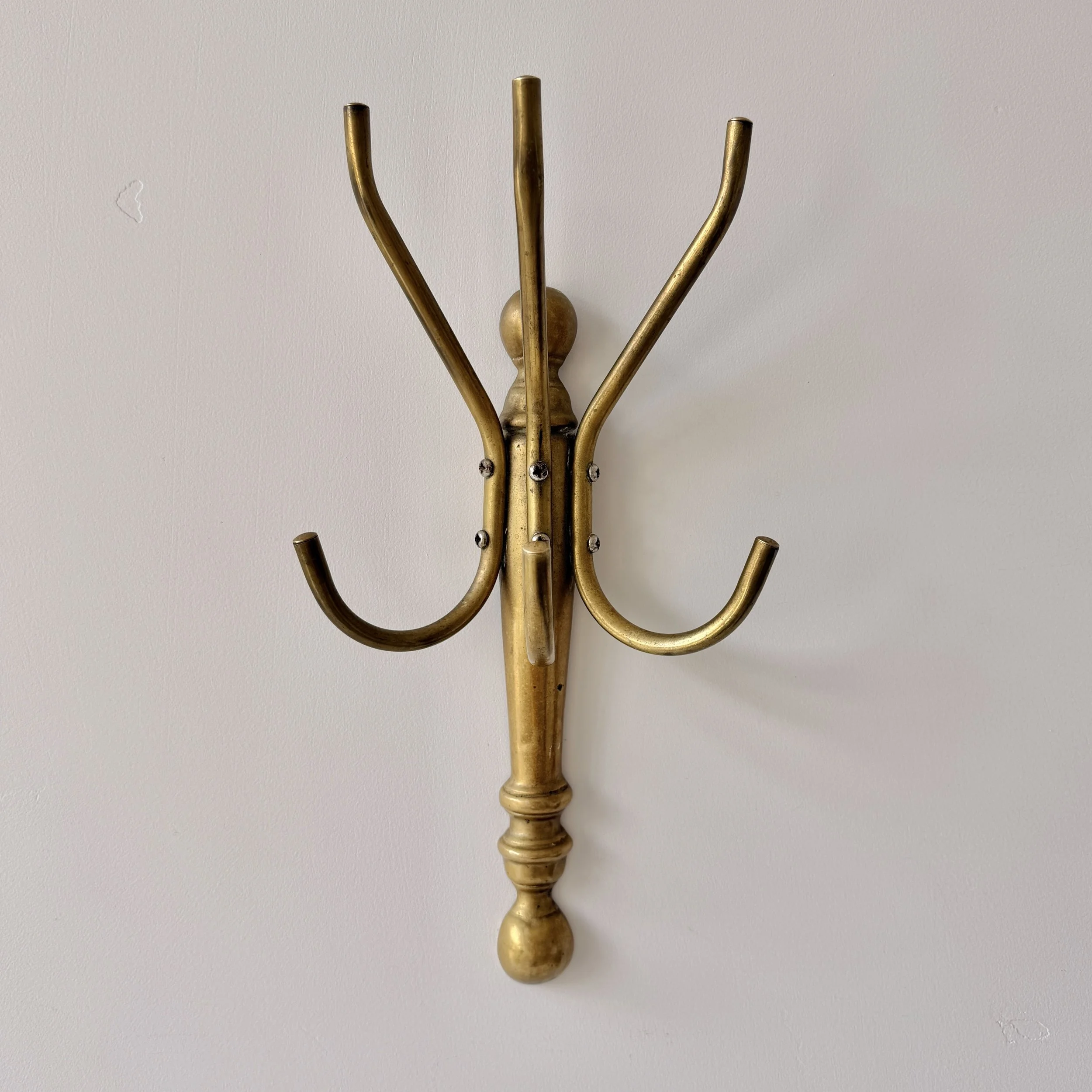 Rare Vintage Brass Wall-Mounted Coat Rack