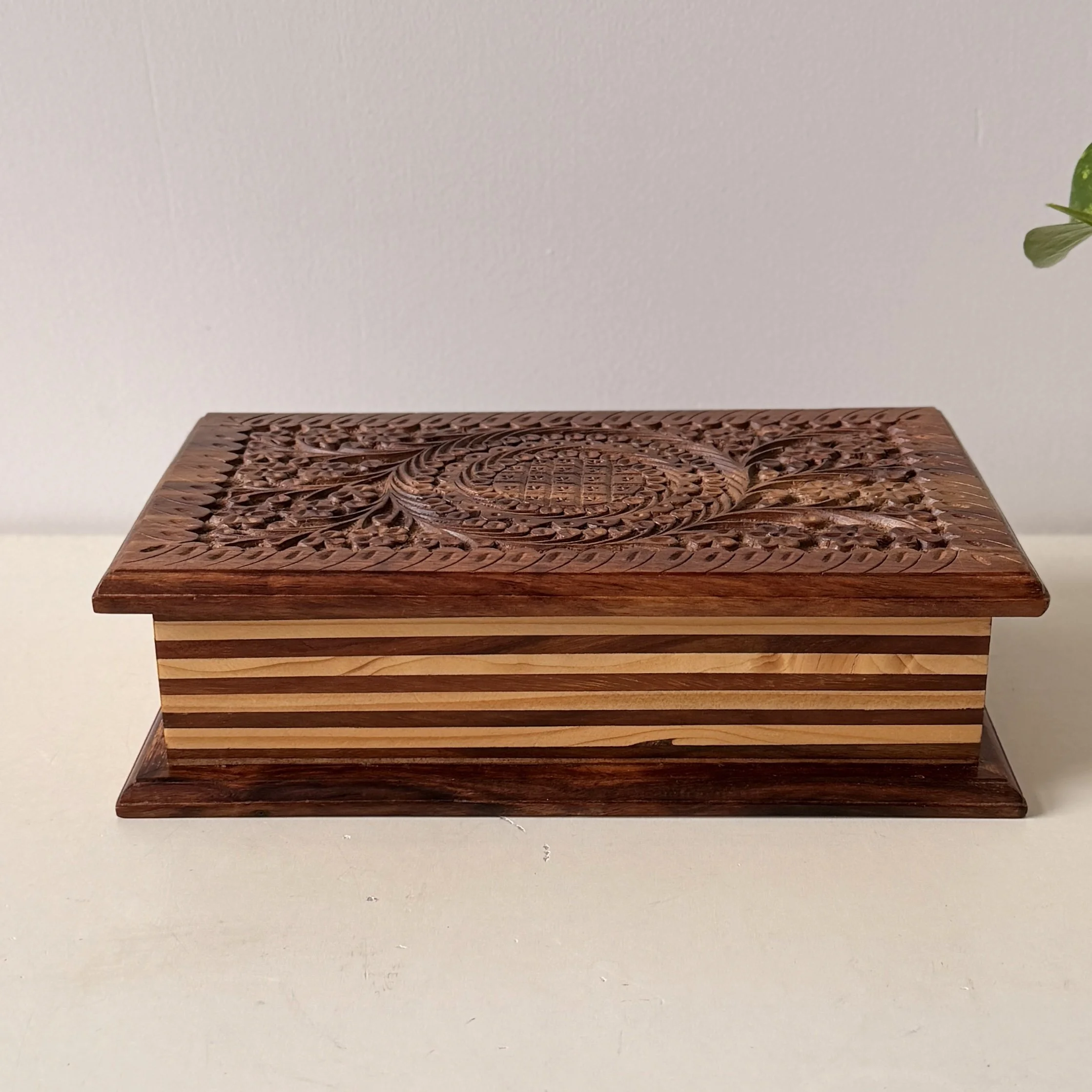 Intricate Vintage Carved Wooden Keepsake Box