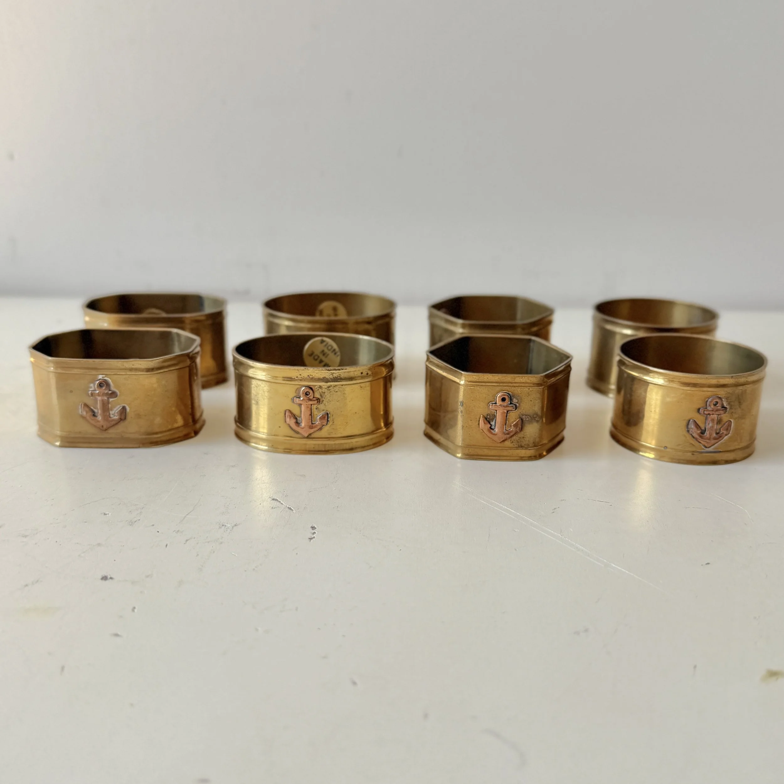 Set of 8 Vintage Nautical Brass with Copper Anchor Napkin Rings