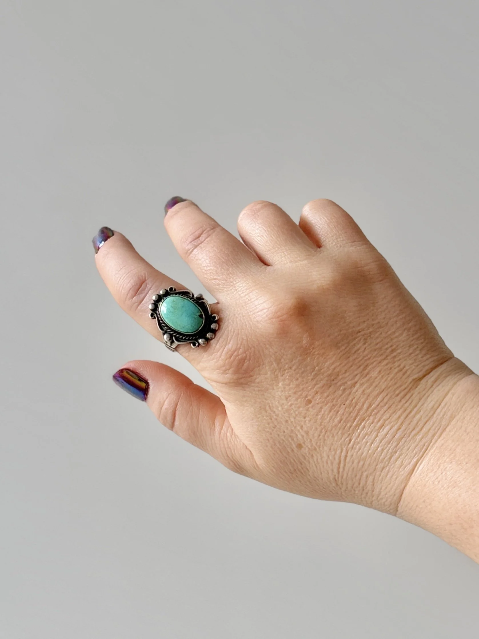 Vintage Aqua Turquoise Sterling Silver Ring, Size 9