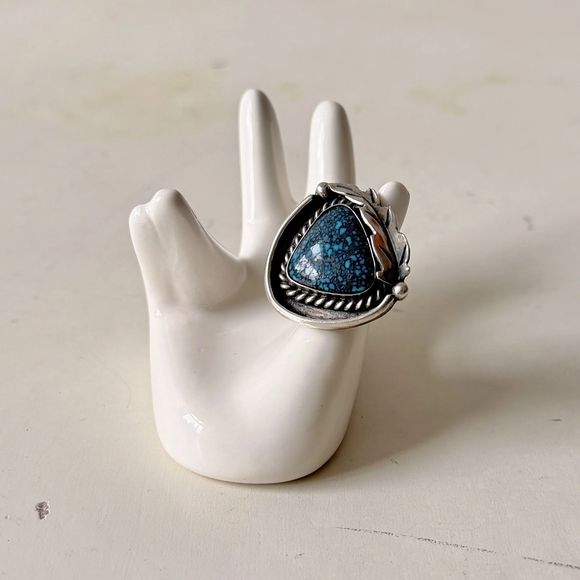 Vintage Large Spiderweb Turquoise and Sterling Silver Statement Ring, Size 6.25