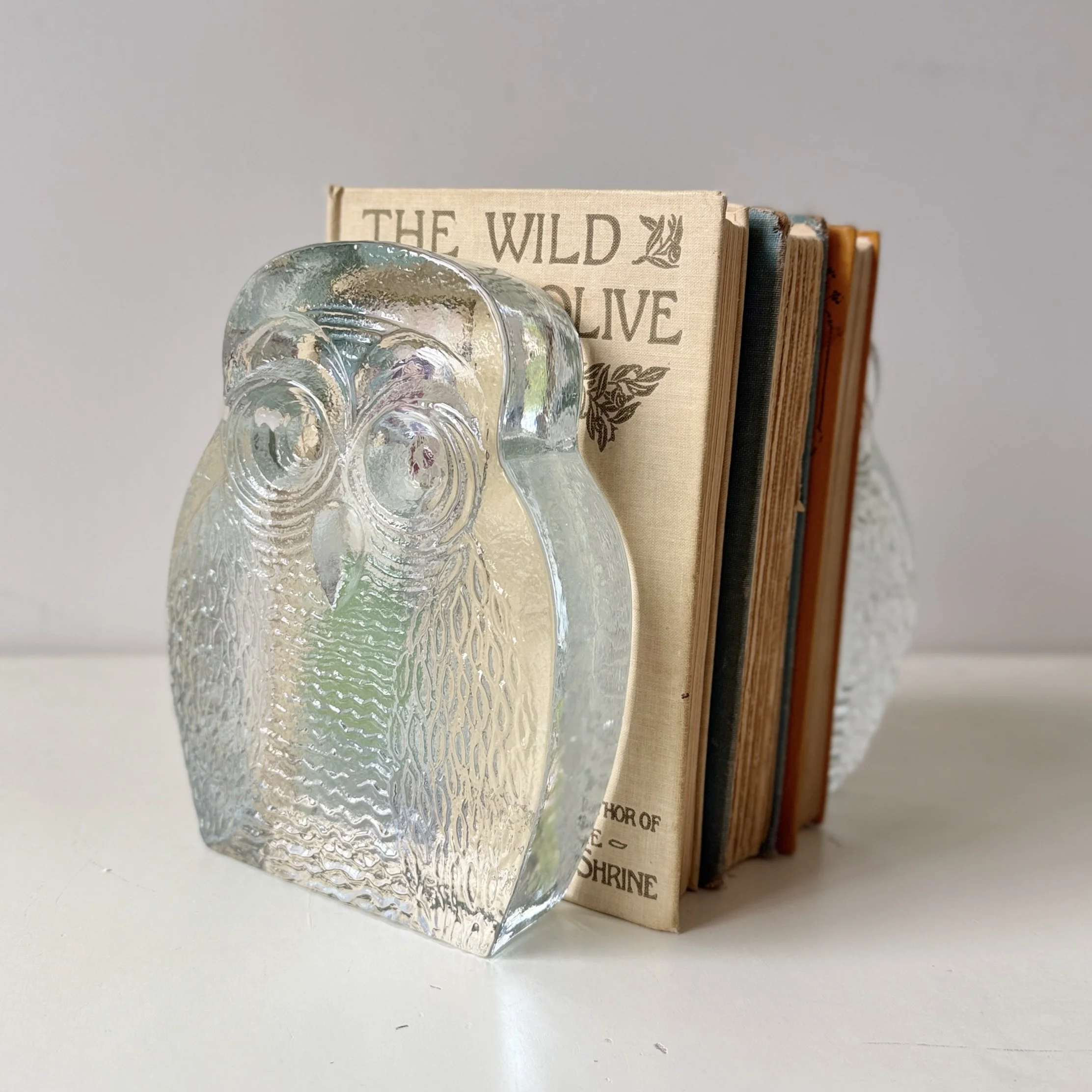 Pair of MCM Blenko Blown Glass Owl Bookends