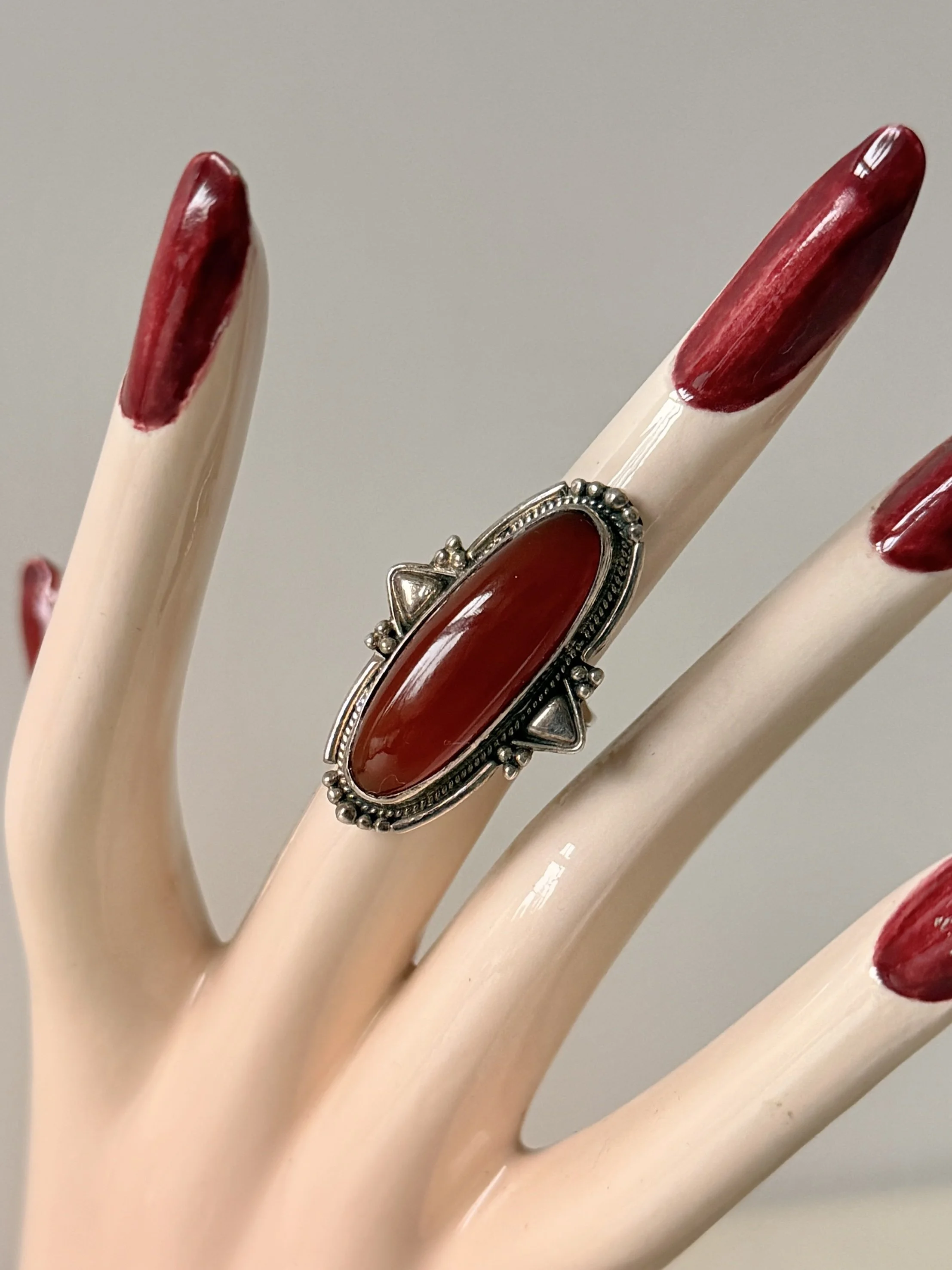 Elongated Carnelian Sterling Silver Ring Size 6