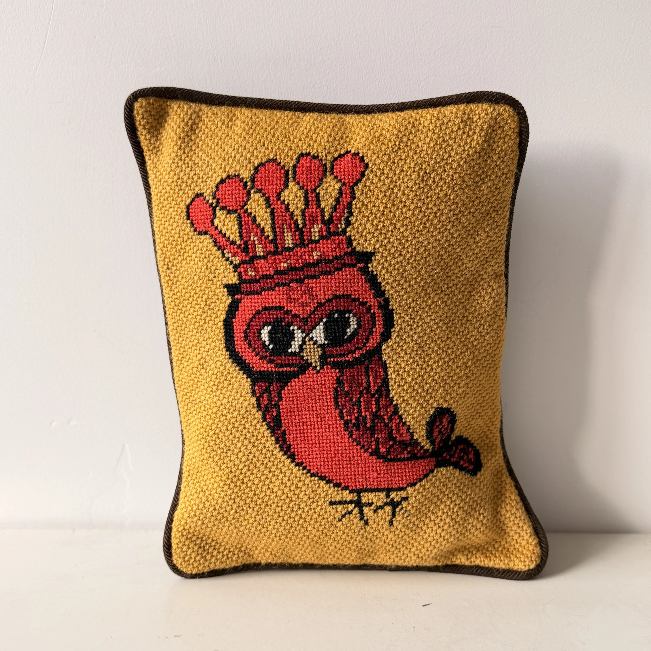 Retro Crowned Owl Needlepoint Throw Pillow