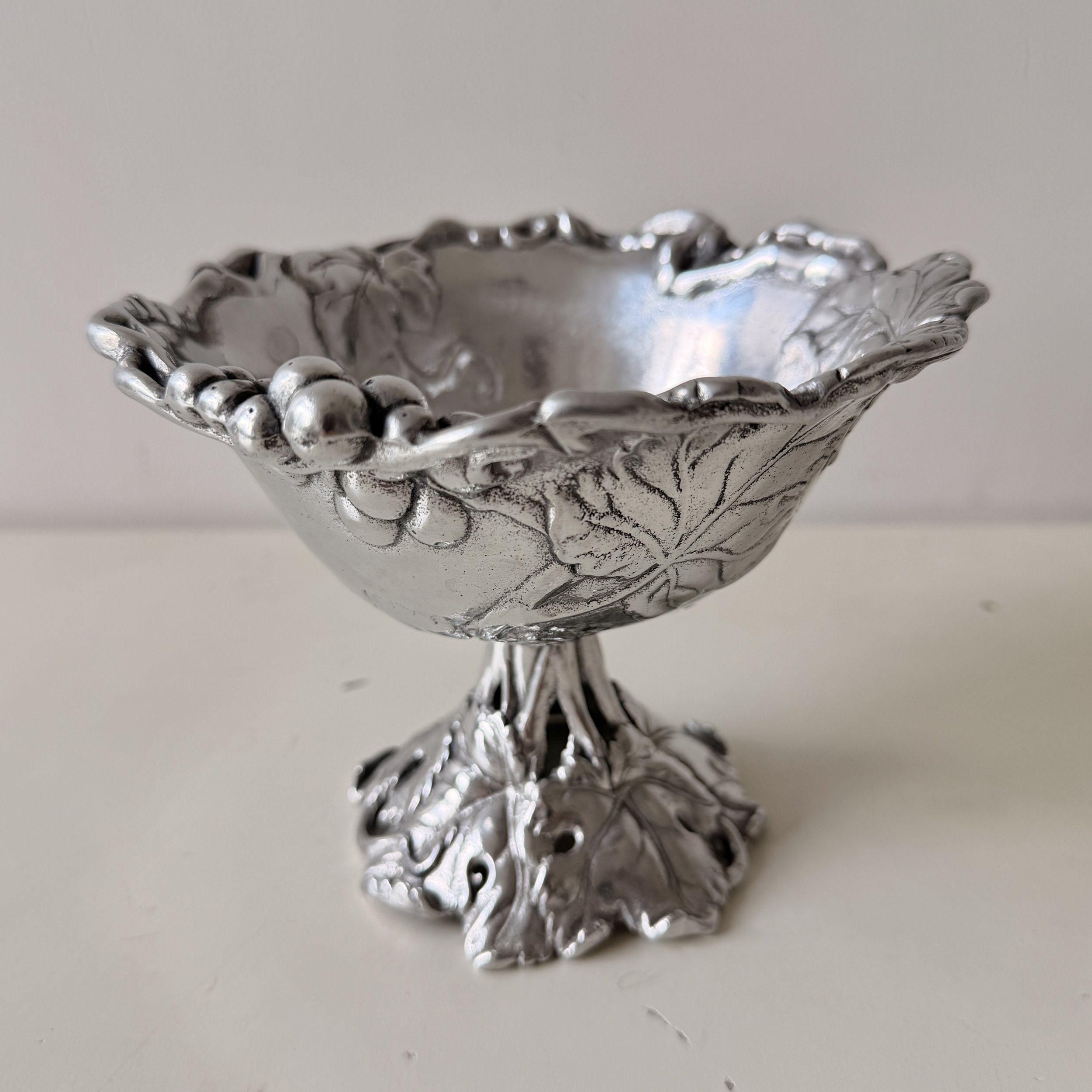 Vintage Pewter Grapevine Pedestal Dish