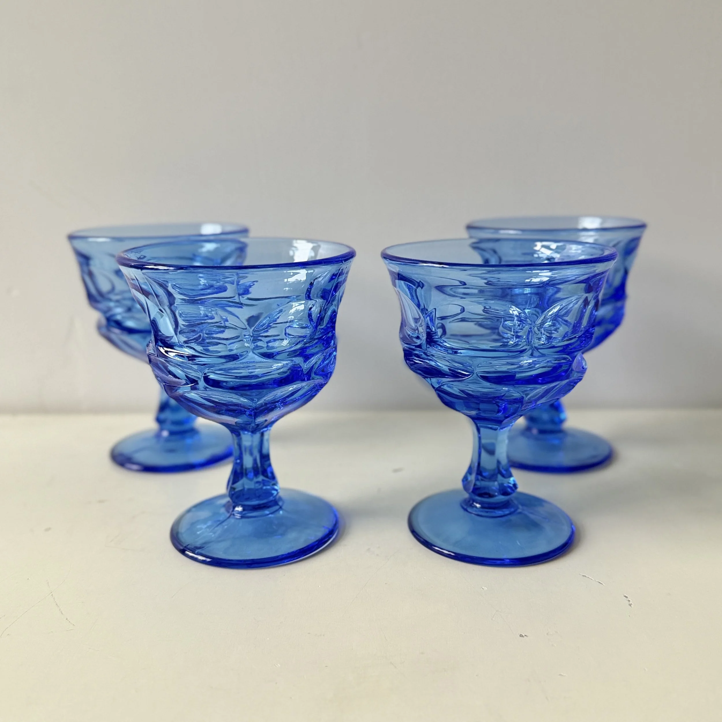 Set of 4 Vintage c. 1960s/1970s Fostoria "Argus" Blue Glass Goblets
