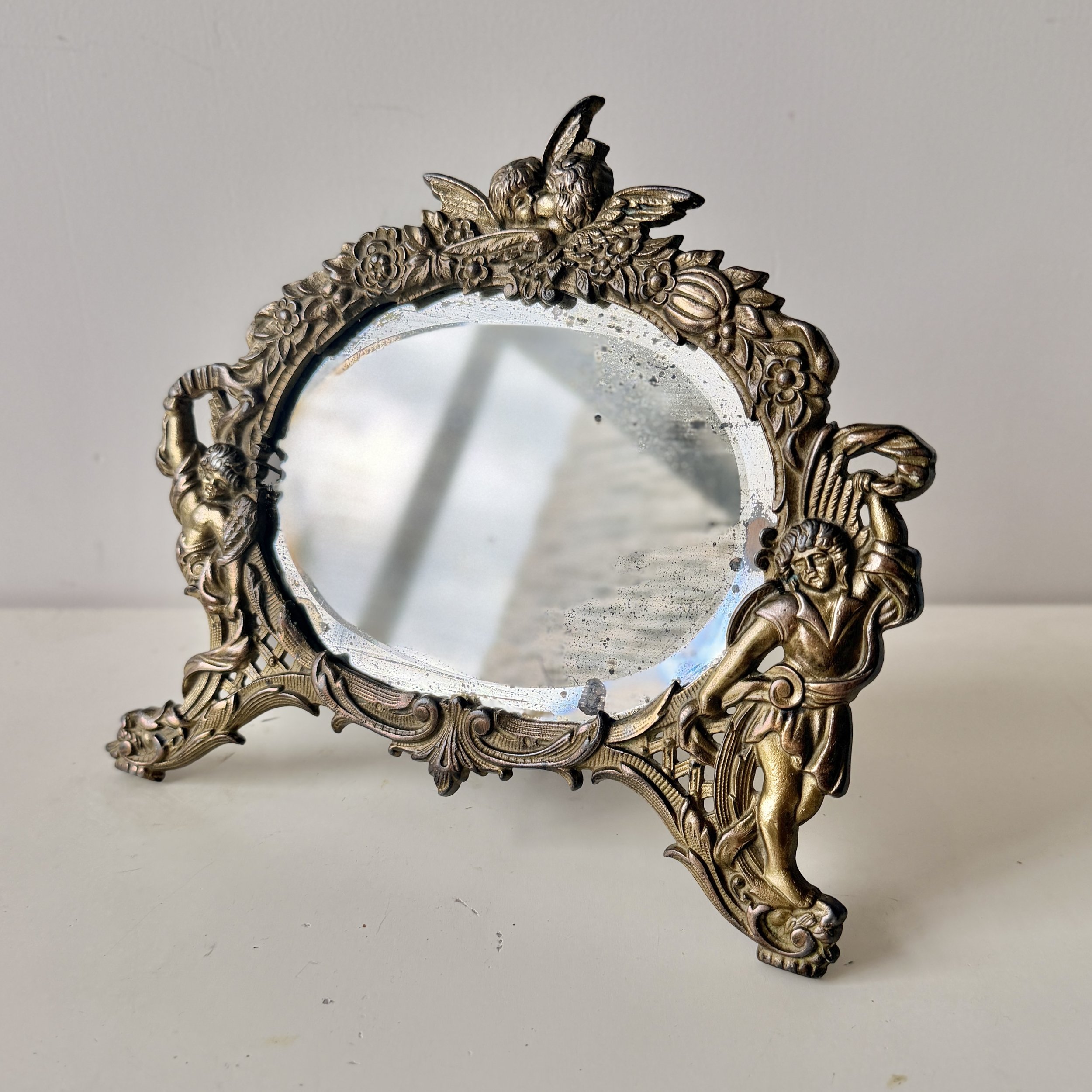 Antique Brass Cherub Vanity Mirror