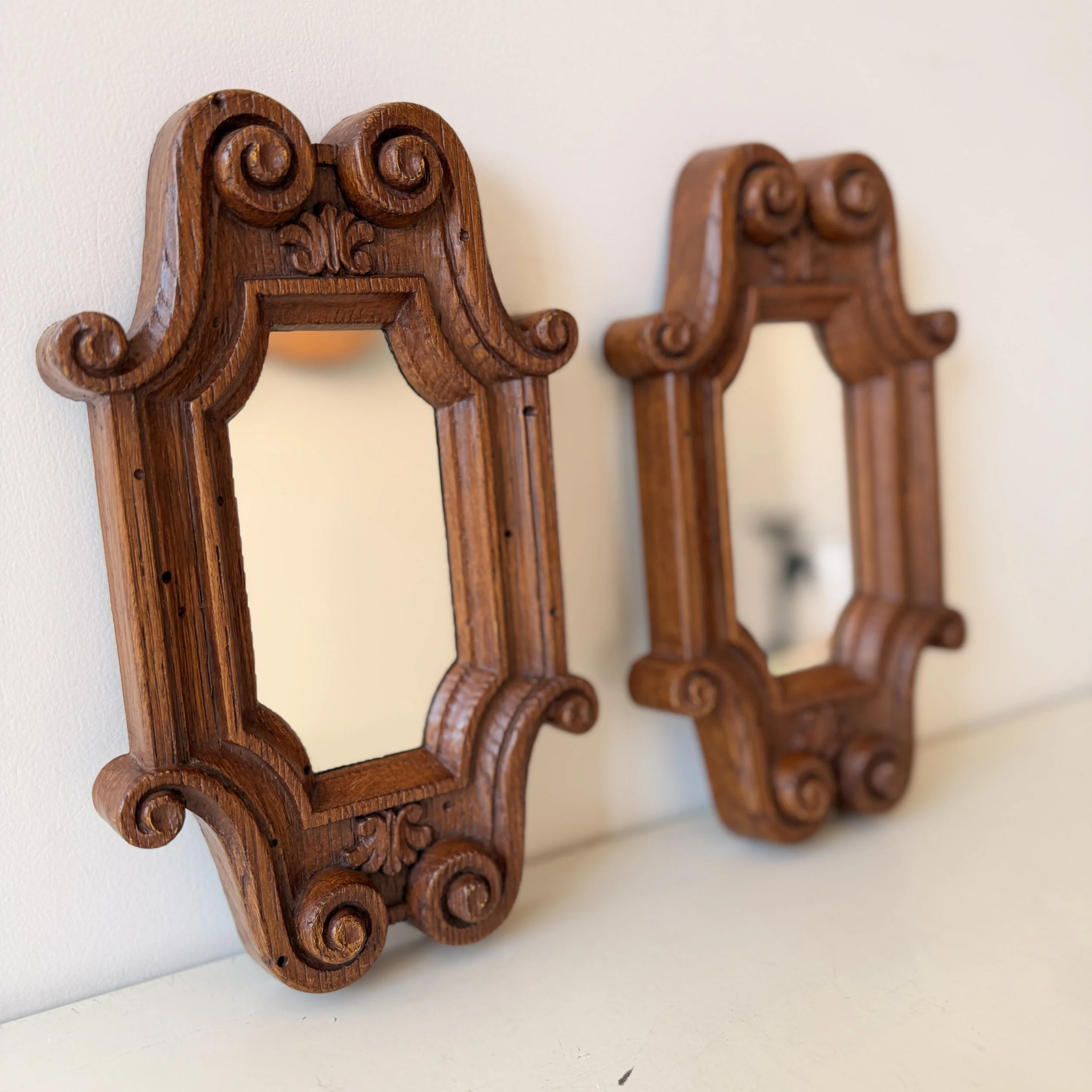 Pair of Vintage 1970s Burwood Resin Scroll Framed Accent Mirrors