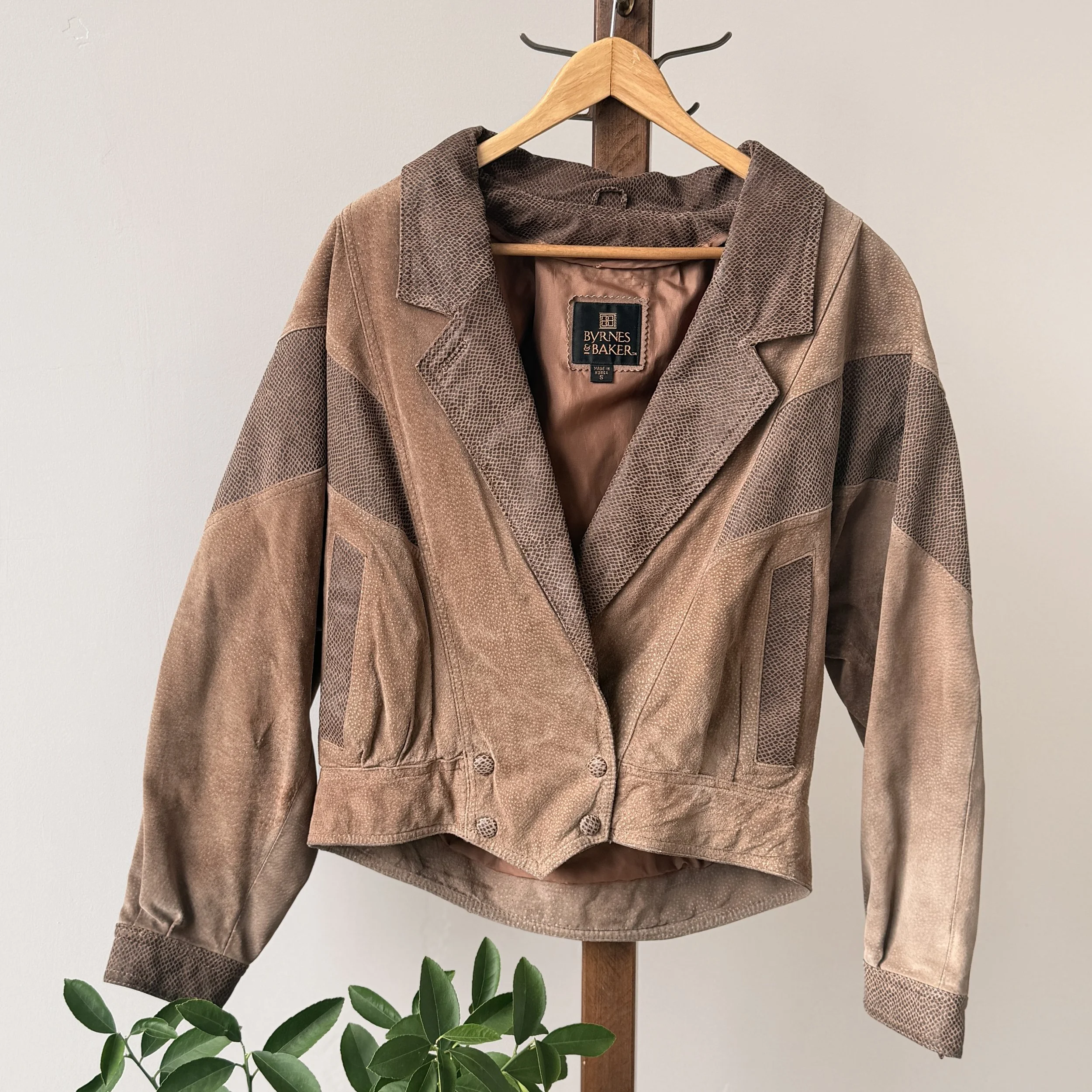 Vintage Byrnes & Baker Taupe Suede & Snakeskin Print Jacket, Size S