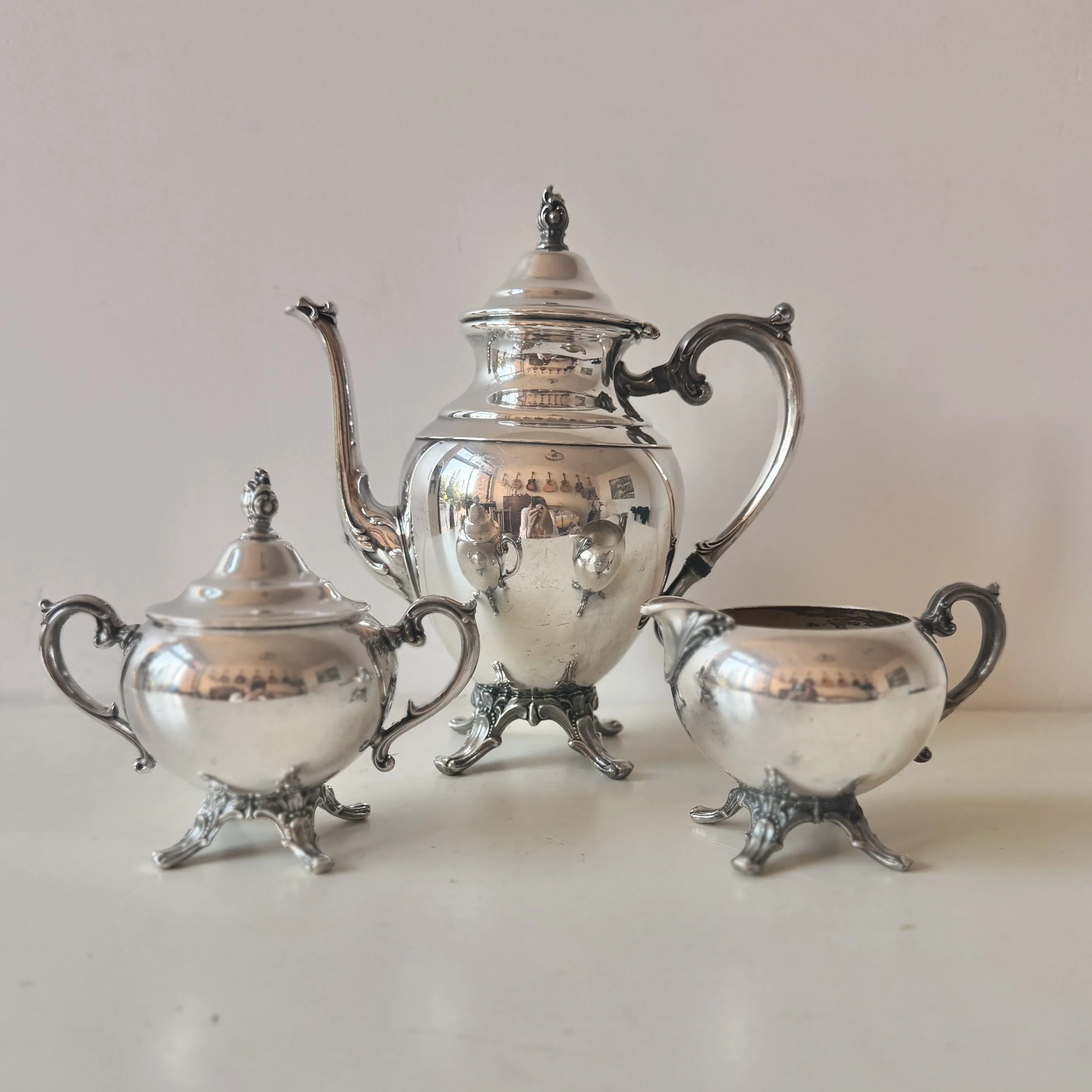 Rare c. 1825-1841 Antique Silverplate 3-Piece Tea Set by WM Rogers