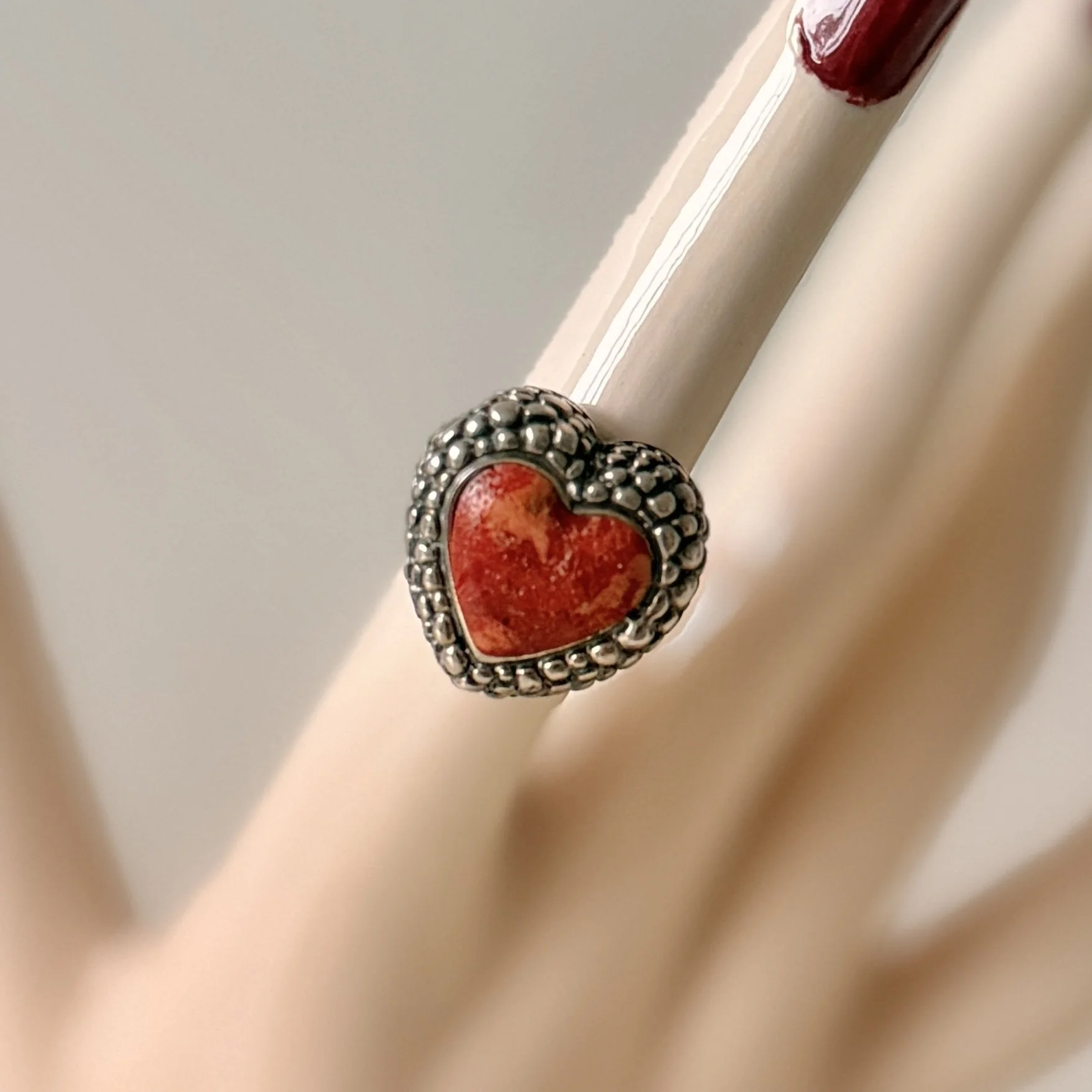 Heart-Shaped Red Jasper Sterling Silver Ring Size 6
