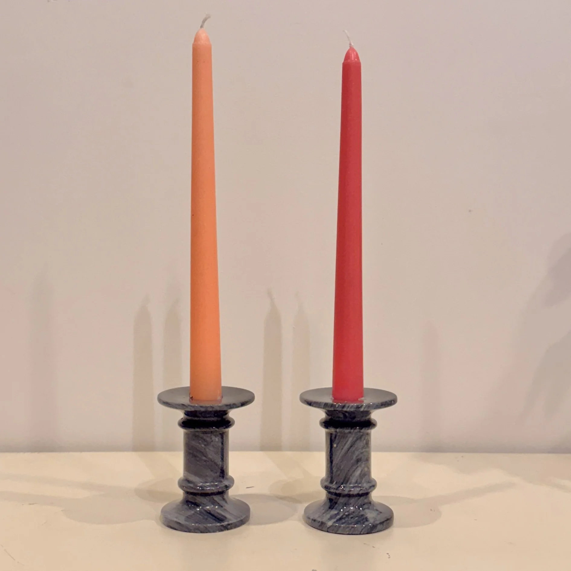 Pair of Vintage Gray Marble Candlestick Holders