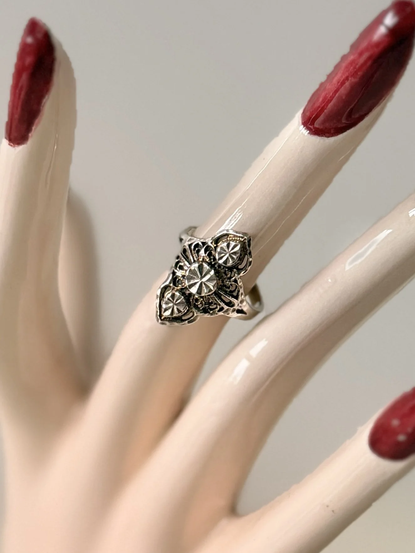 Vintage Beverly Hills Silver Art Deco Navette Ring Size 6.5