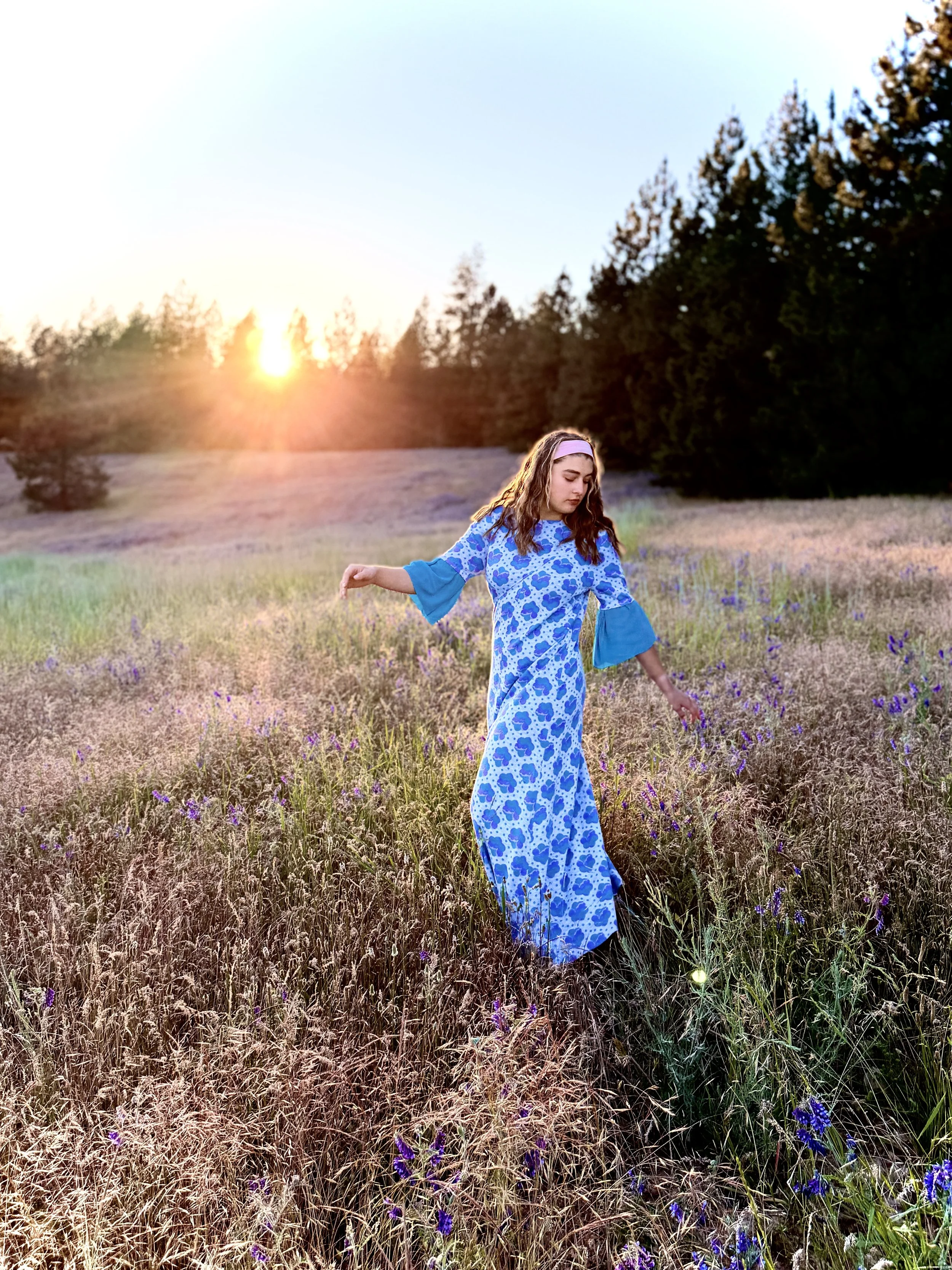 Vintage 1960s One-of-a-Kind Floral Bell Sleeve Maxi Dress, Size M