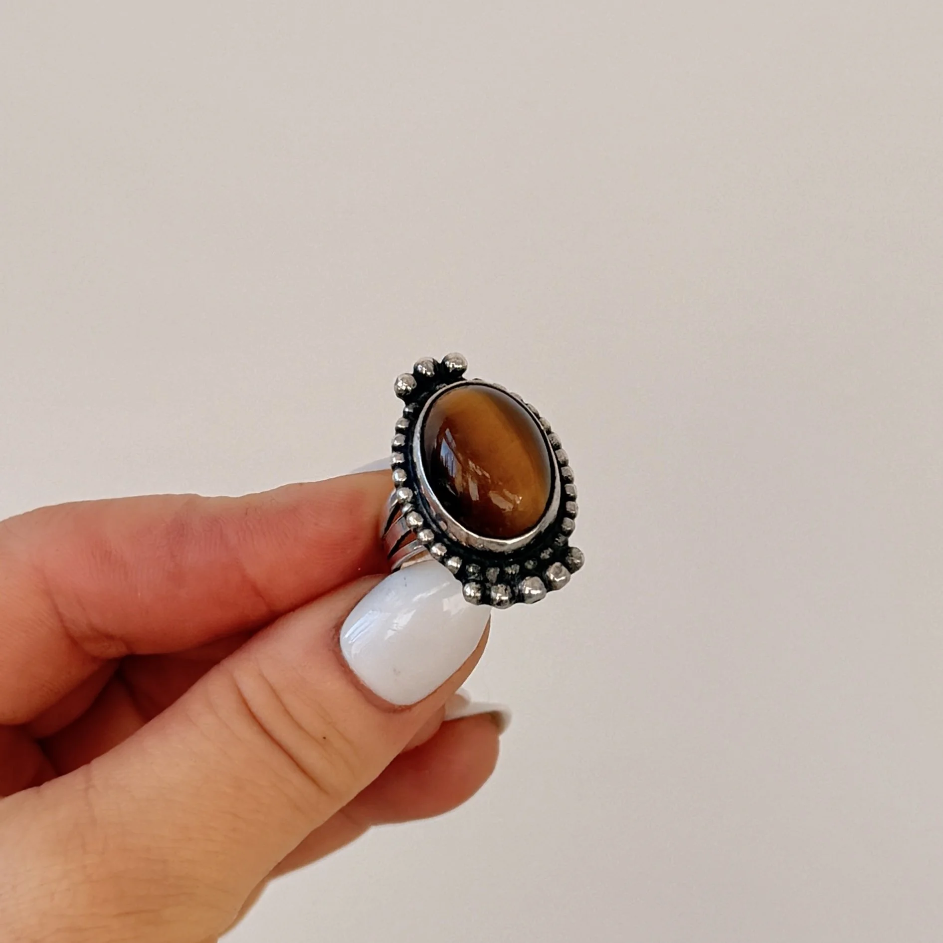 Vintage Tiger's Eye & Sterling Silver Ring Size 6