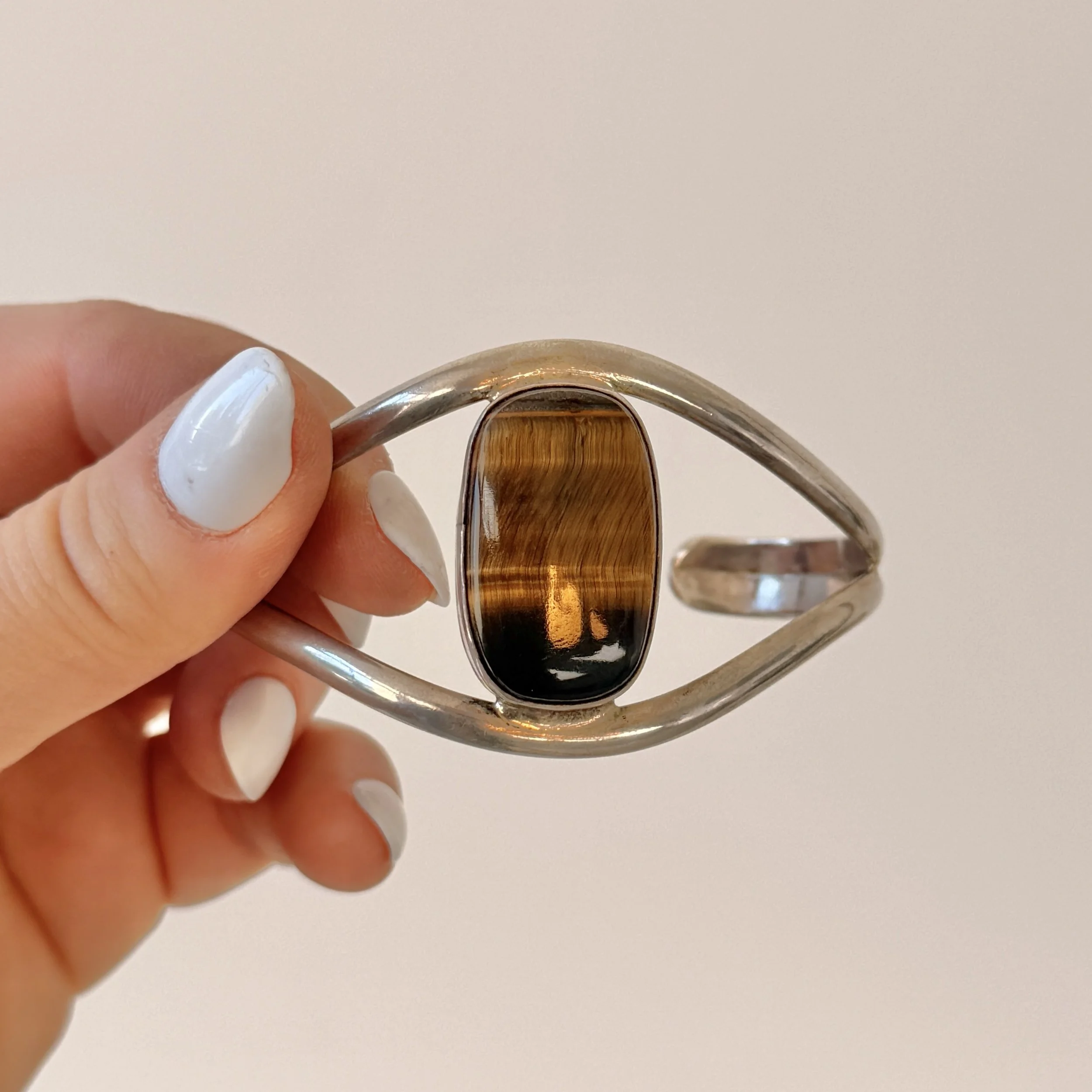 Large Vintage Tiger's Eye & Sterling Silver Cuff