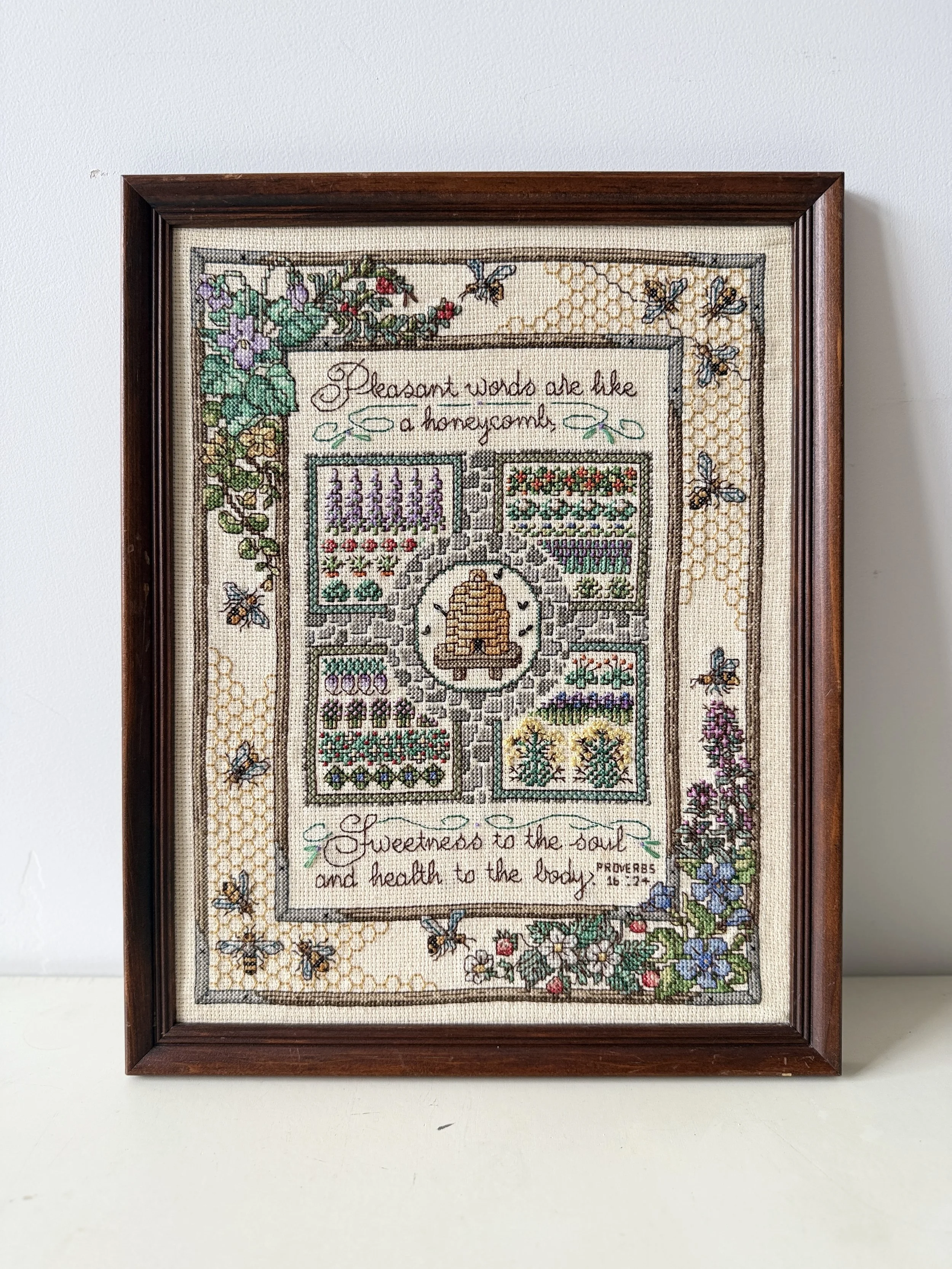 Charming Proverbs 16:24 Vintage Framed Cross-Stitch
