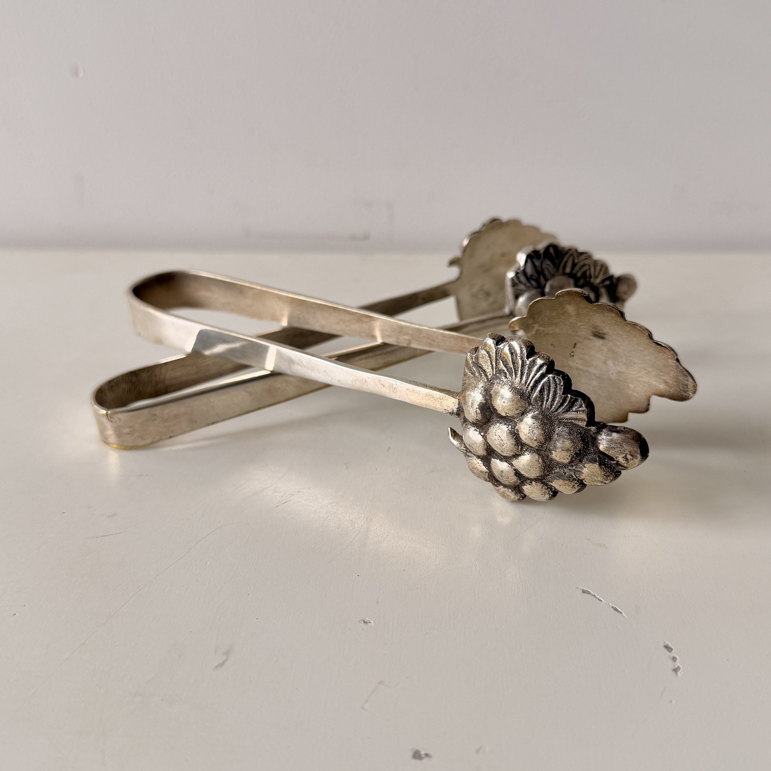 Pair of Vintage Pewter Grape Design Tongs