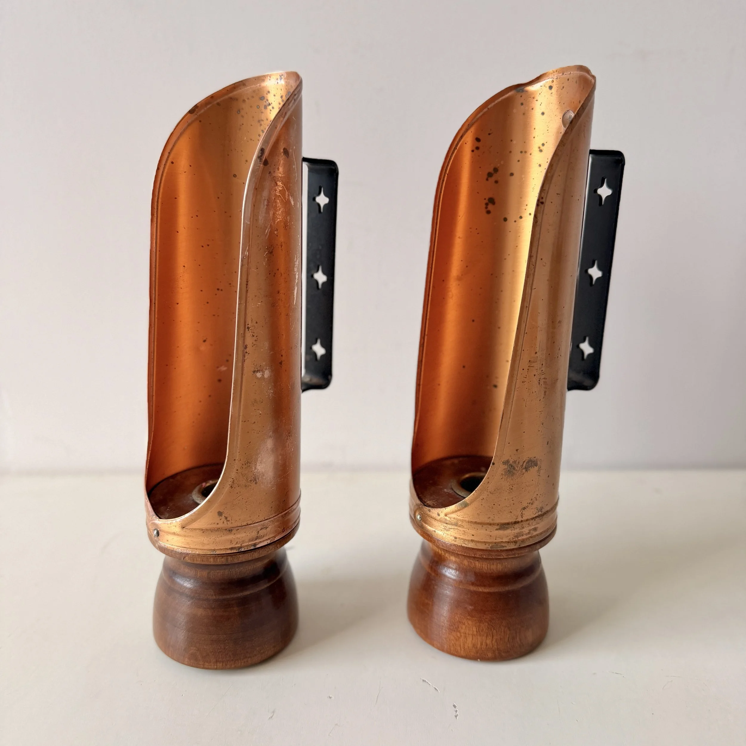 Pair of Vintage Colonial Copper Reflector Candle Holders, Rare Find!