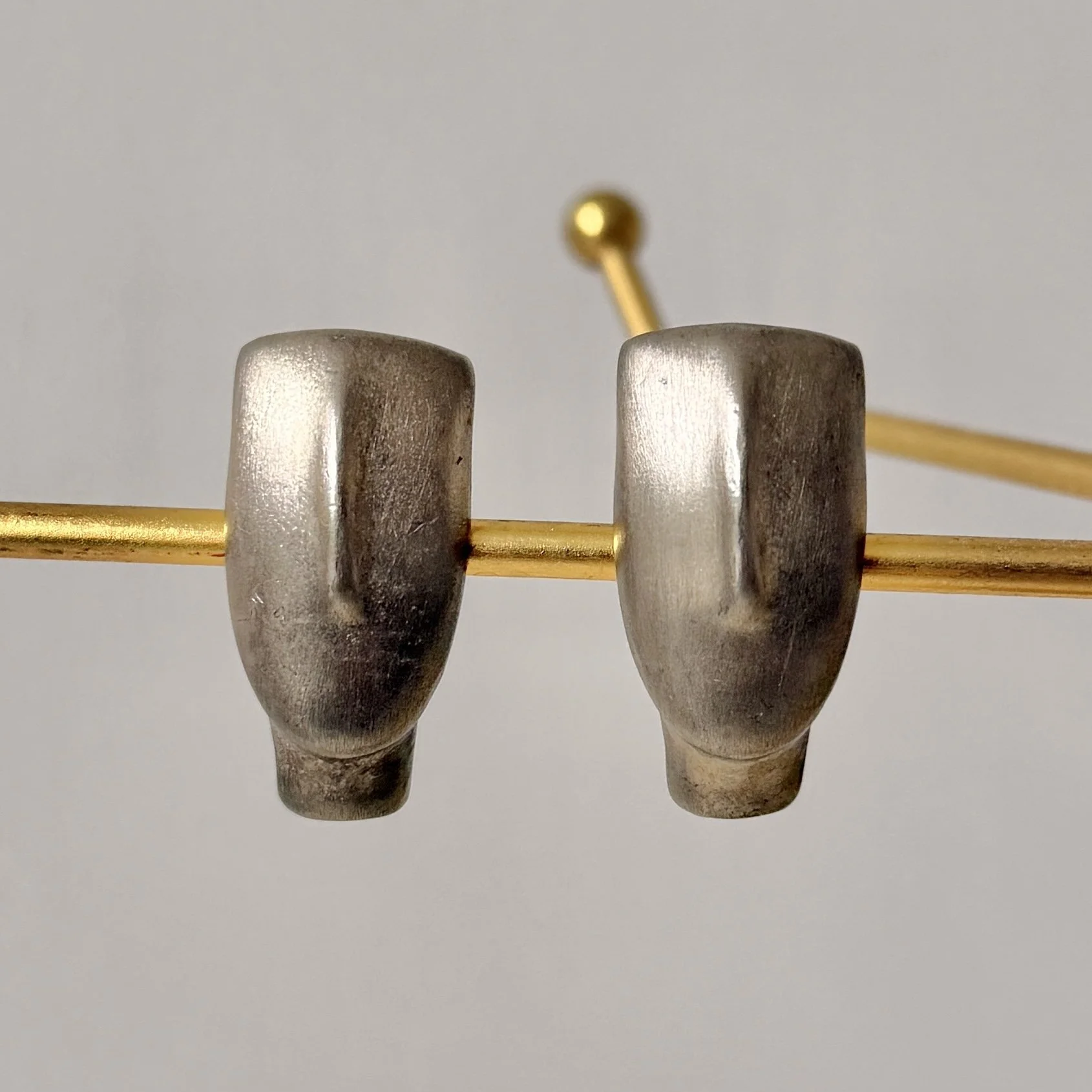 Vintage Pewter Sculpted "Moai" Clip-On Earrings