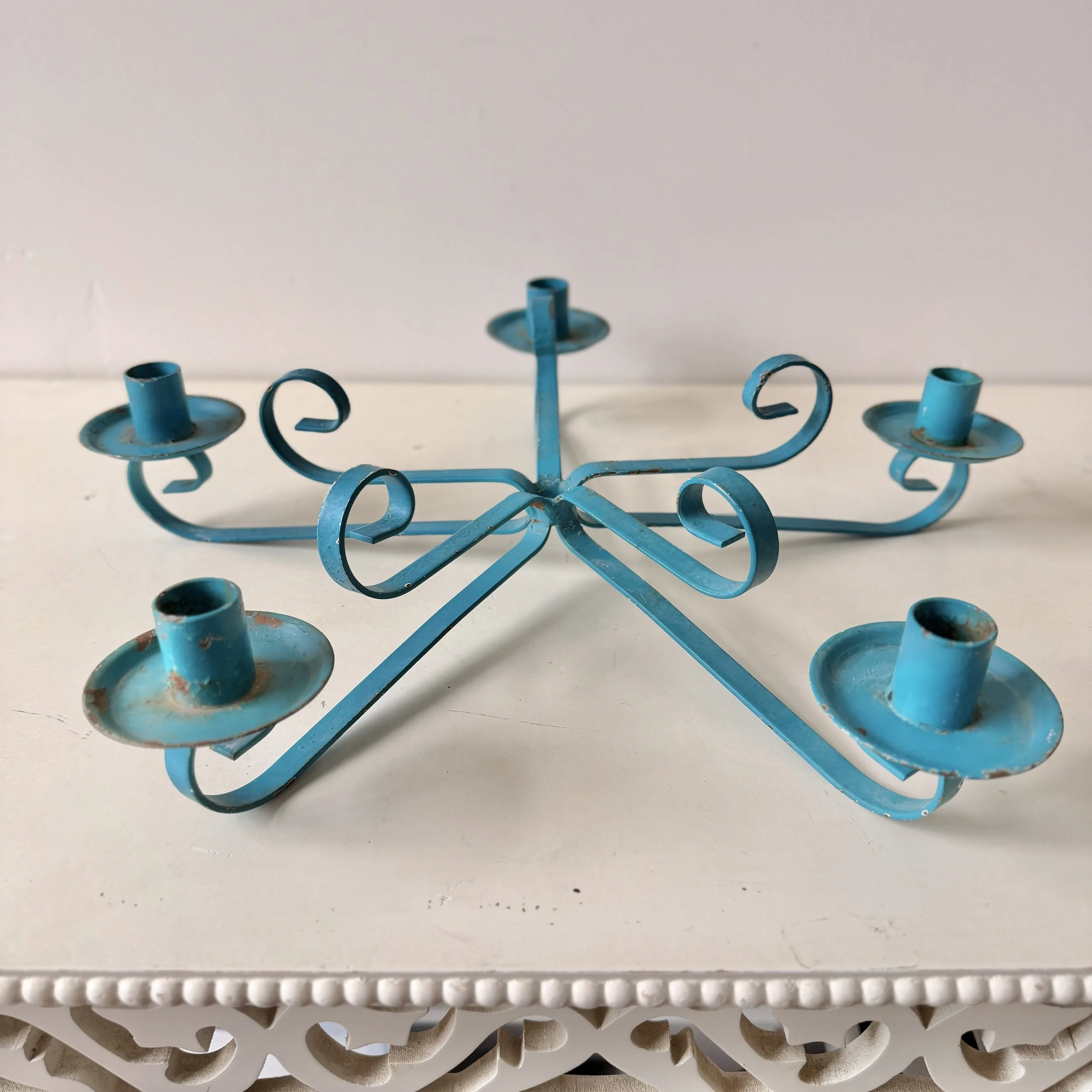 Vintage Turquoise Wrought Iron Candelabra