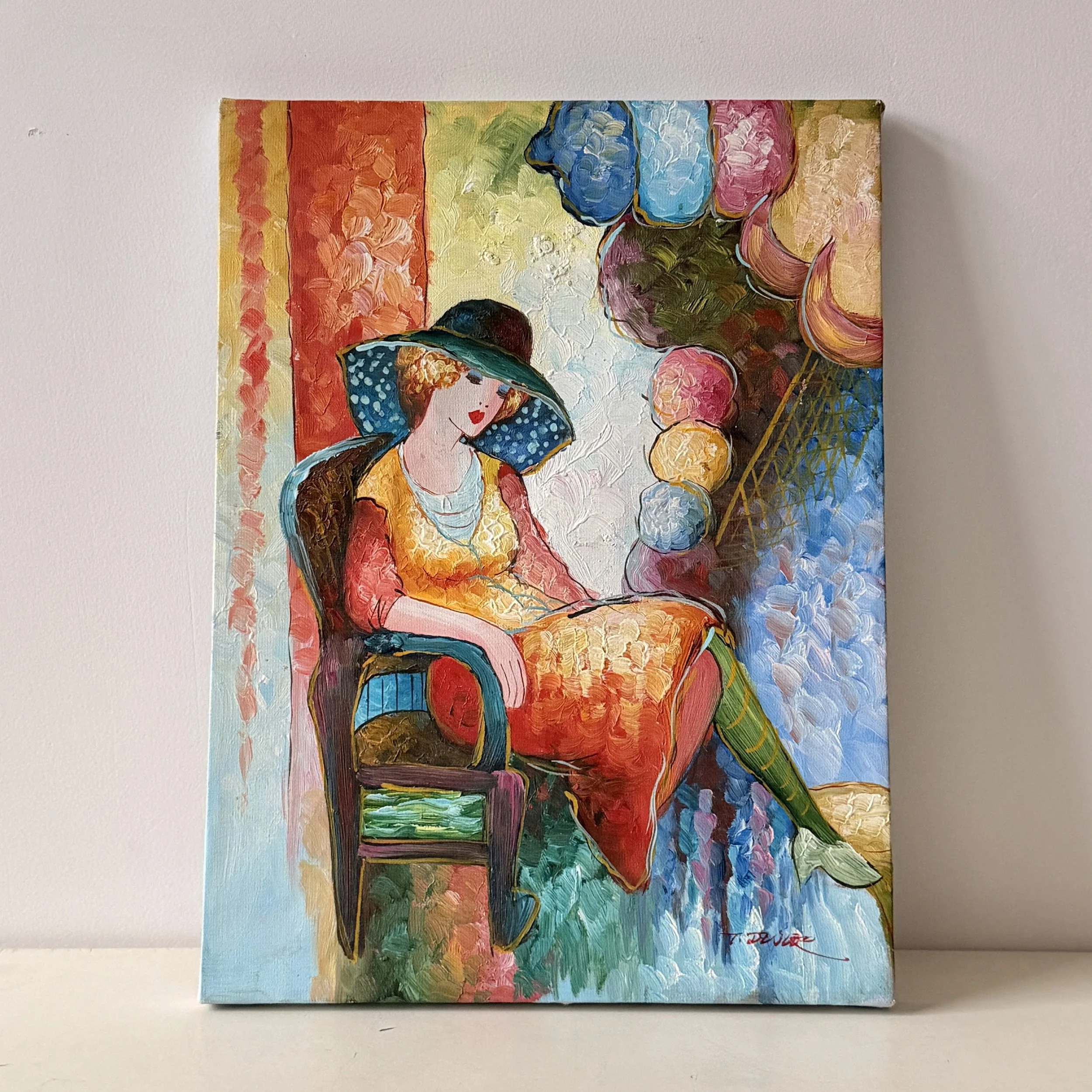 T. Fournier's "Woman in Cafe" Replica Oil Painting on Canvas 14" x 12"