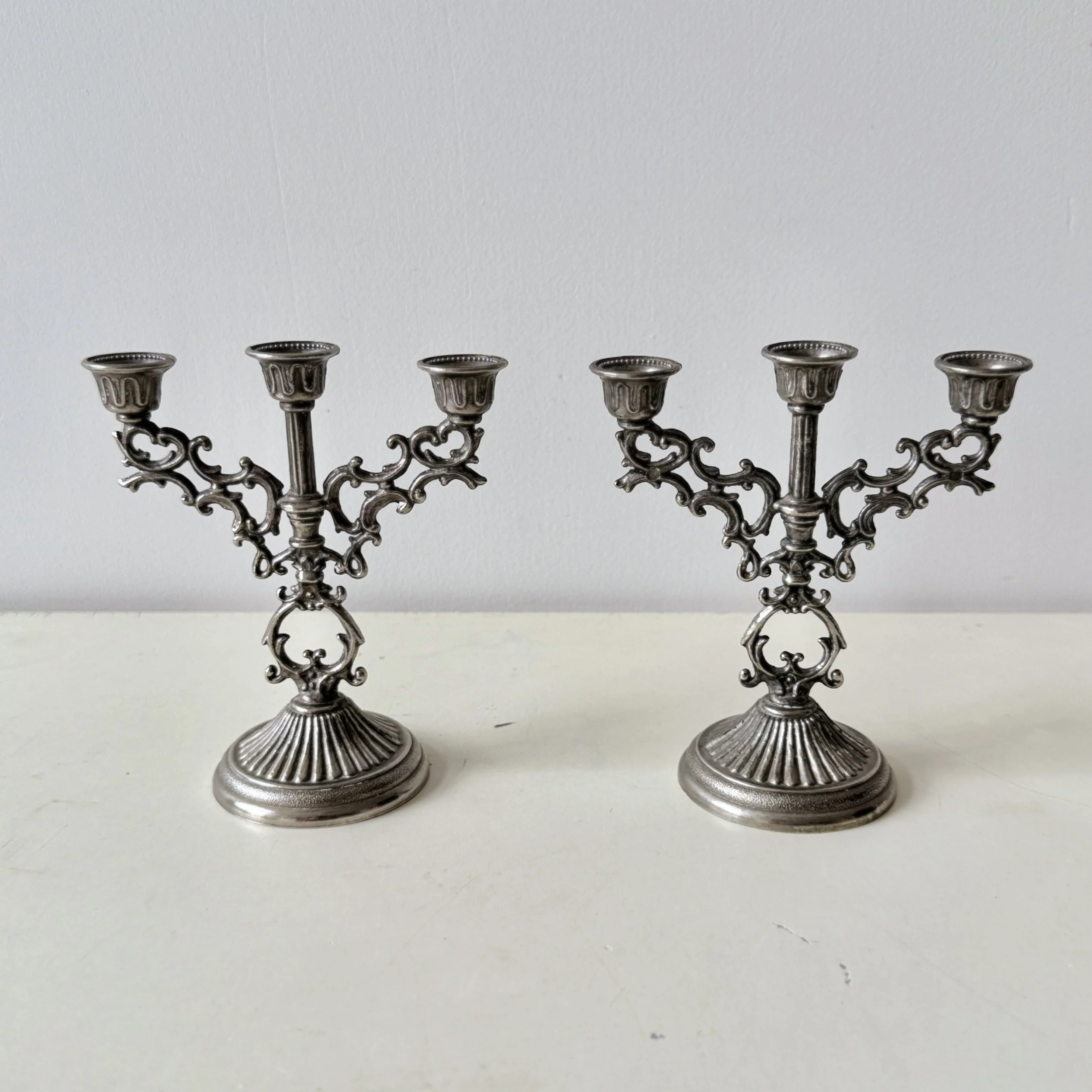 Pair of Vintage Silver Plated Petite Triple-Arm Candelabras (2nd pair)