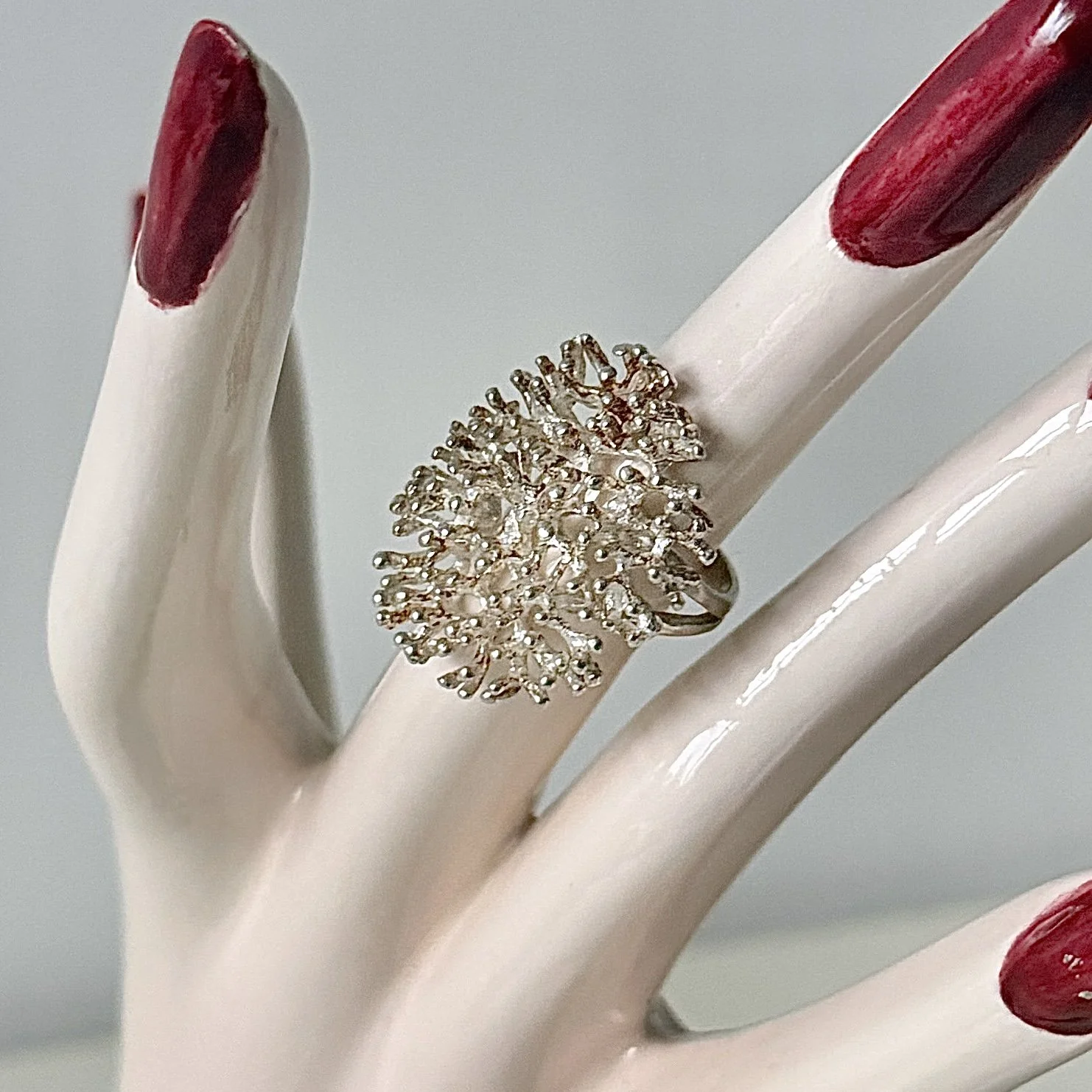 Sterling Silver Nautical Coral Ring Size 7