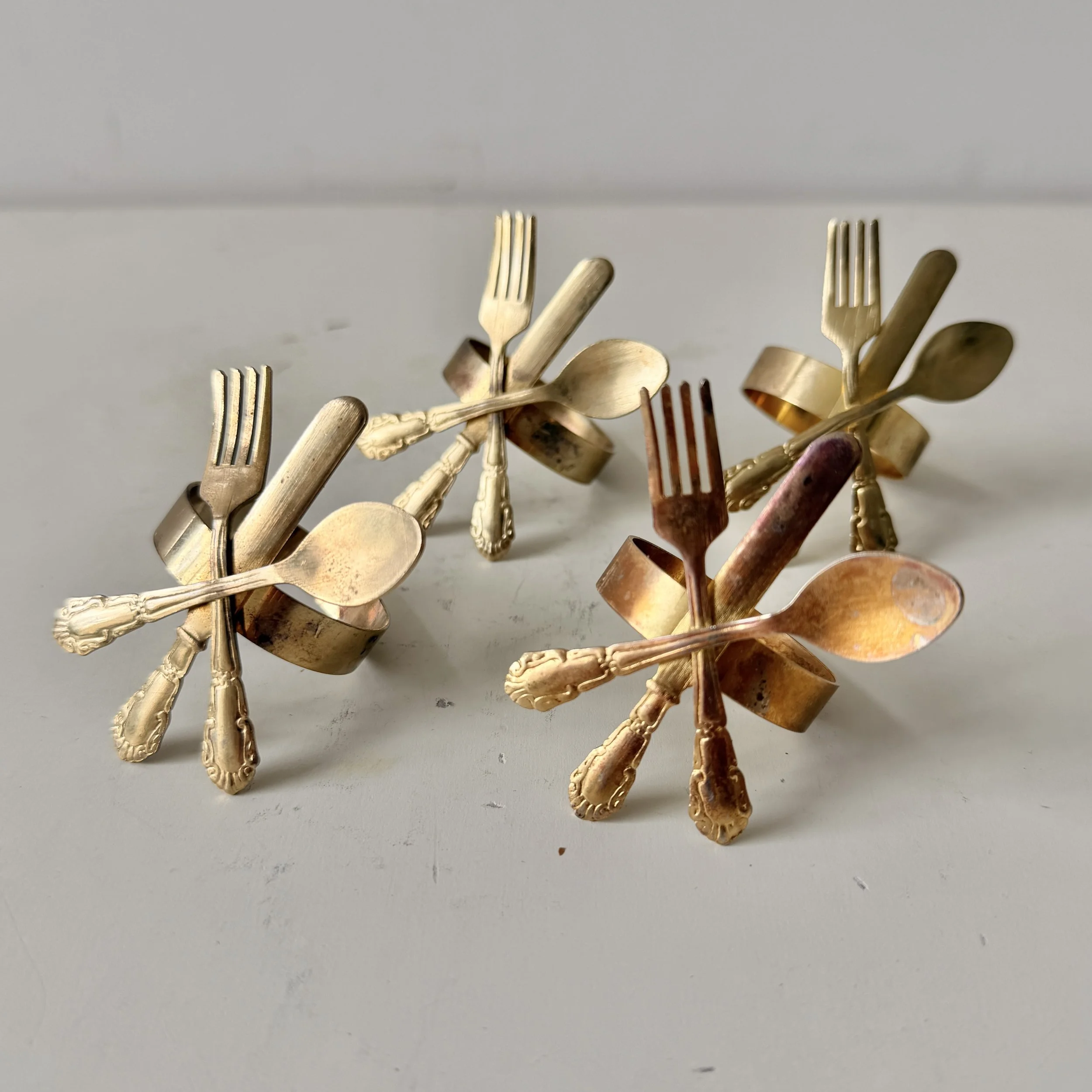 Set of 4 Vintage Brass Cutlery Napkin Rings