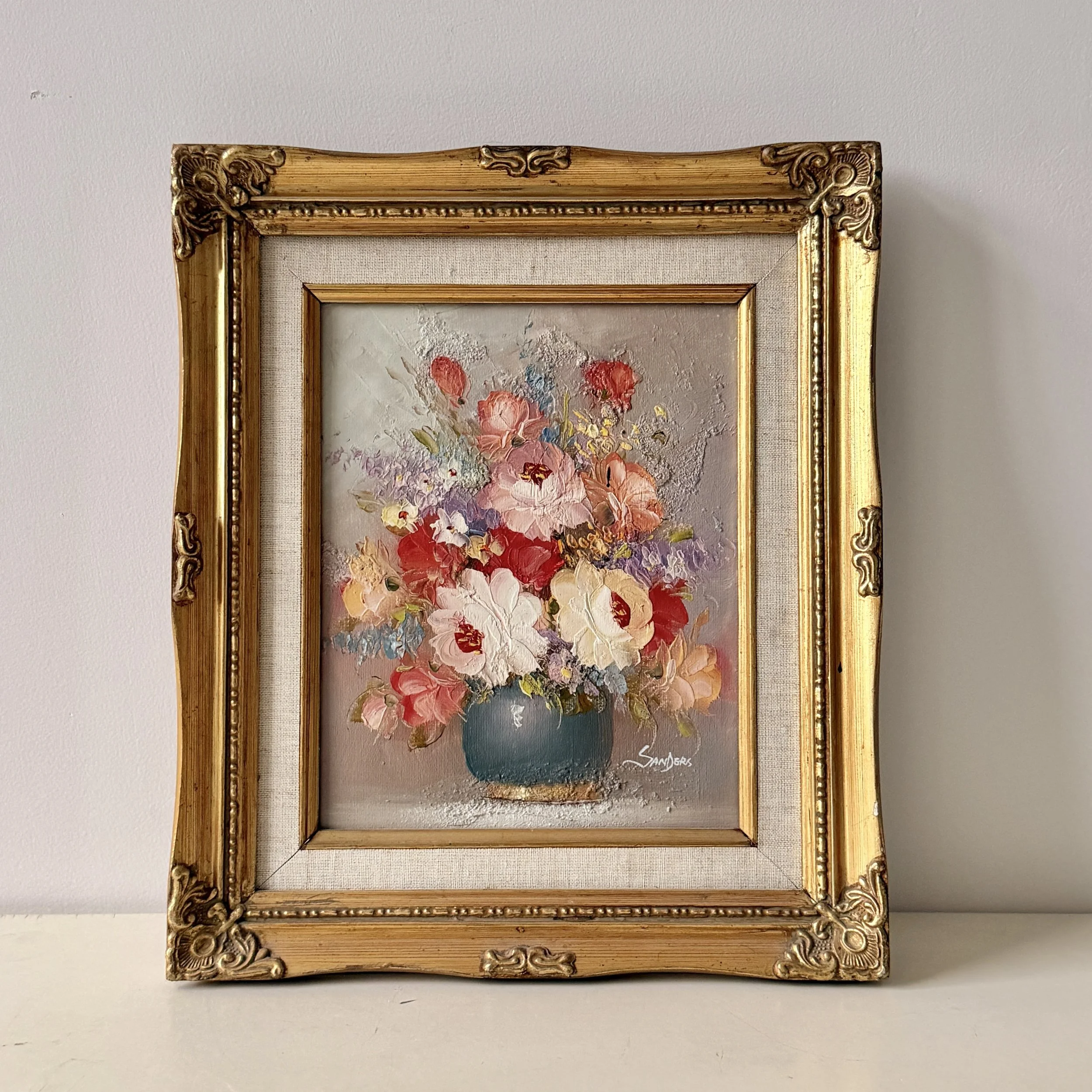 Vintage Ornate Framed Floral Painting 14" x 12"